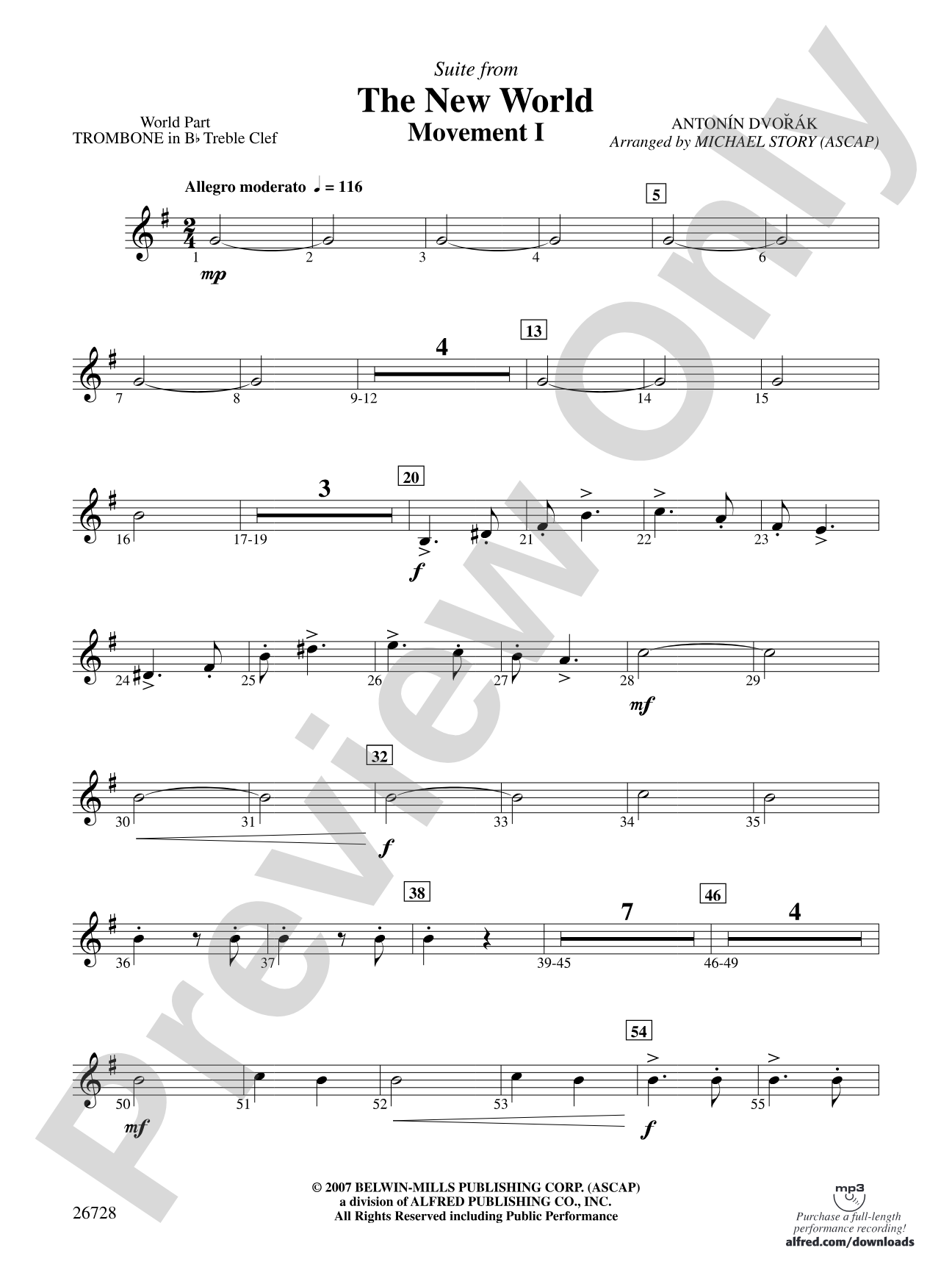 Suite from The New World: (wp) 1st B-flat Trombone T.C.