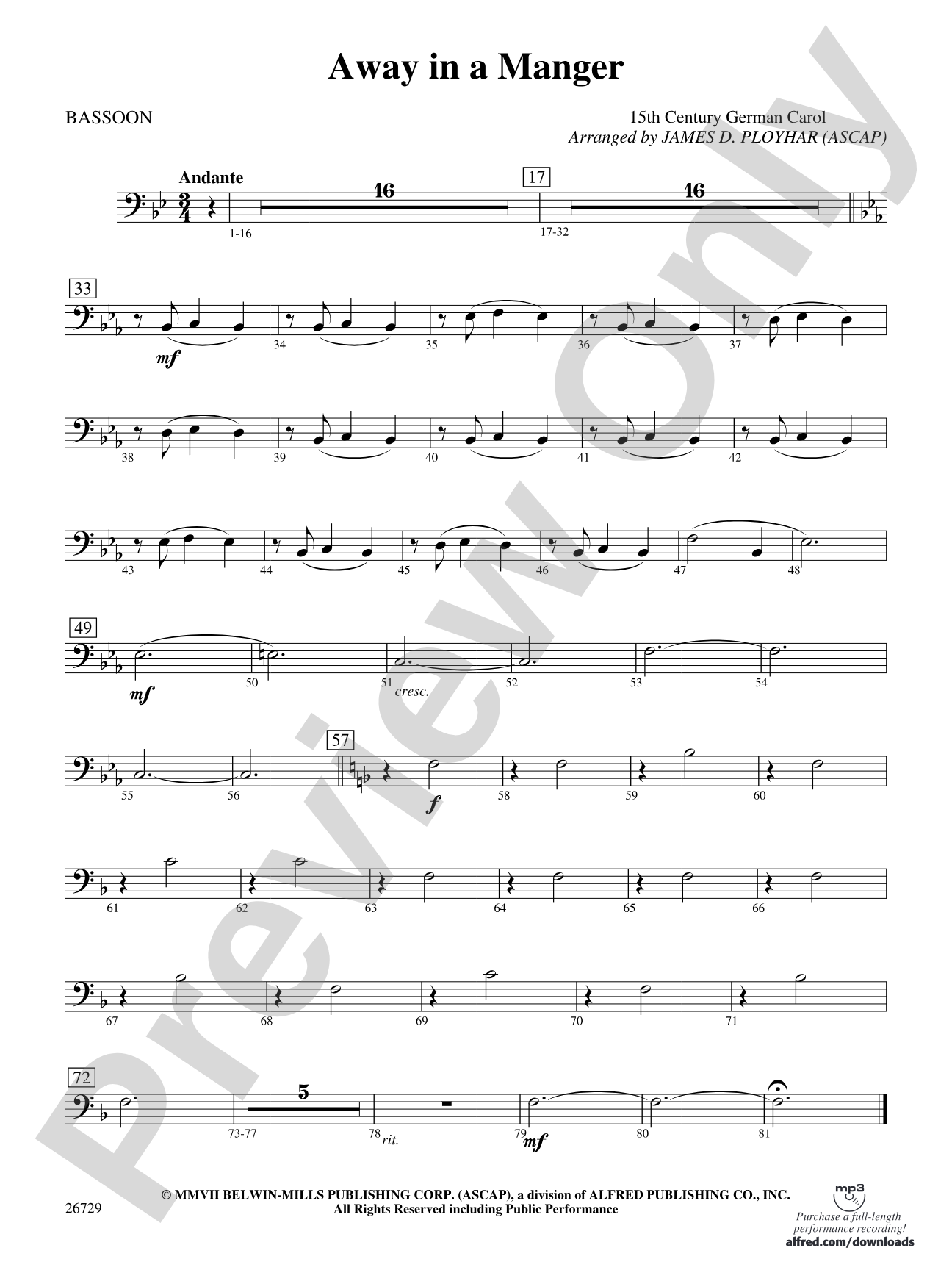 Away in a Manger: Bassoon