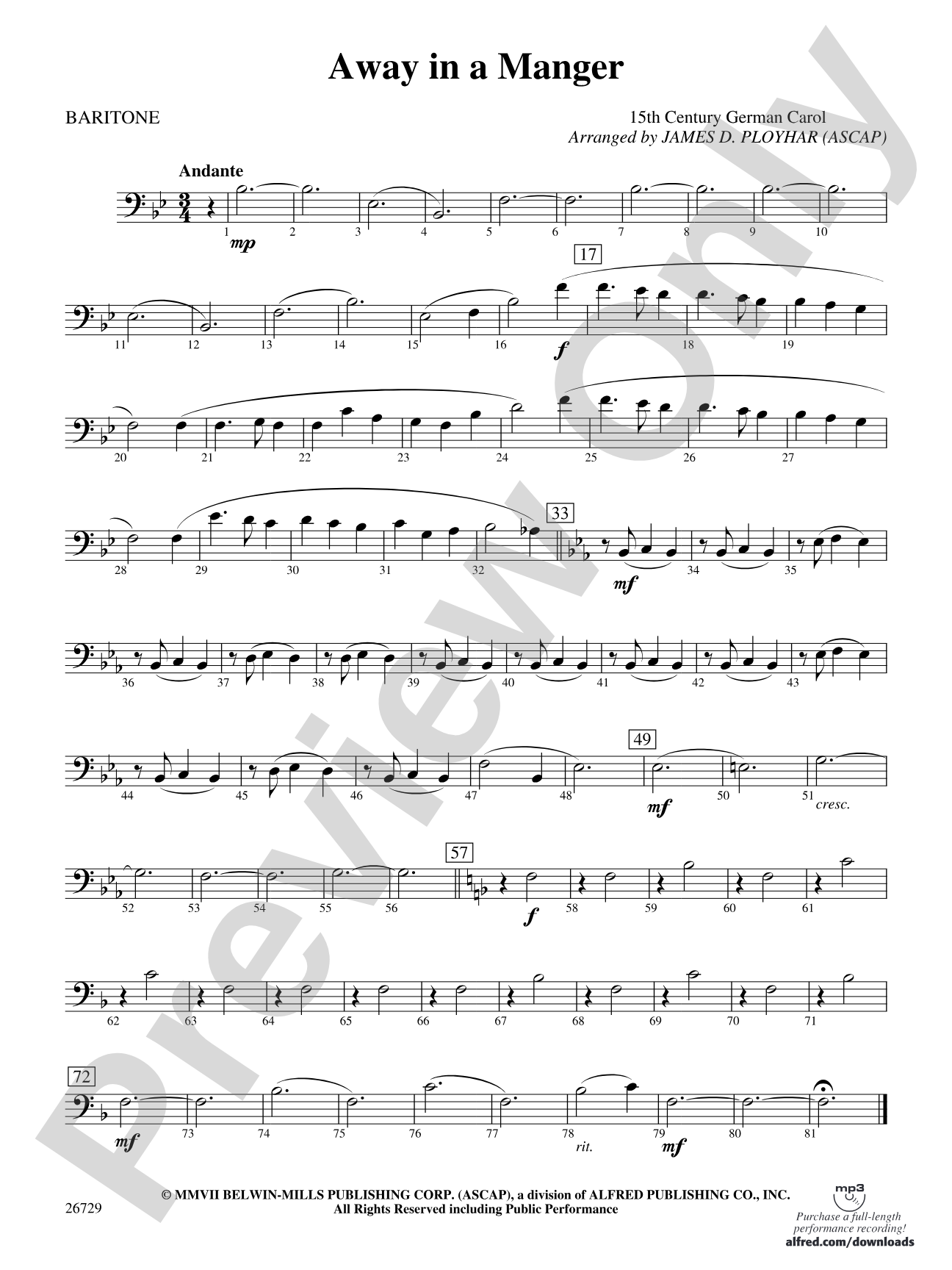 Away in a Manger: Baritone B.C.