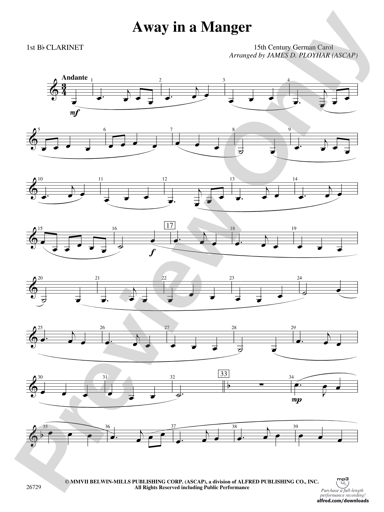 Away in a Manger: 1st B-flat Clarinet