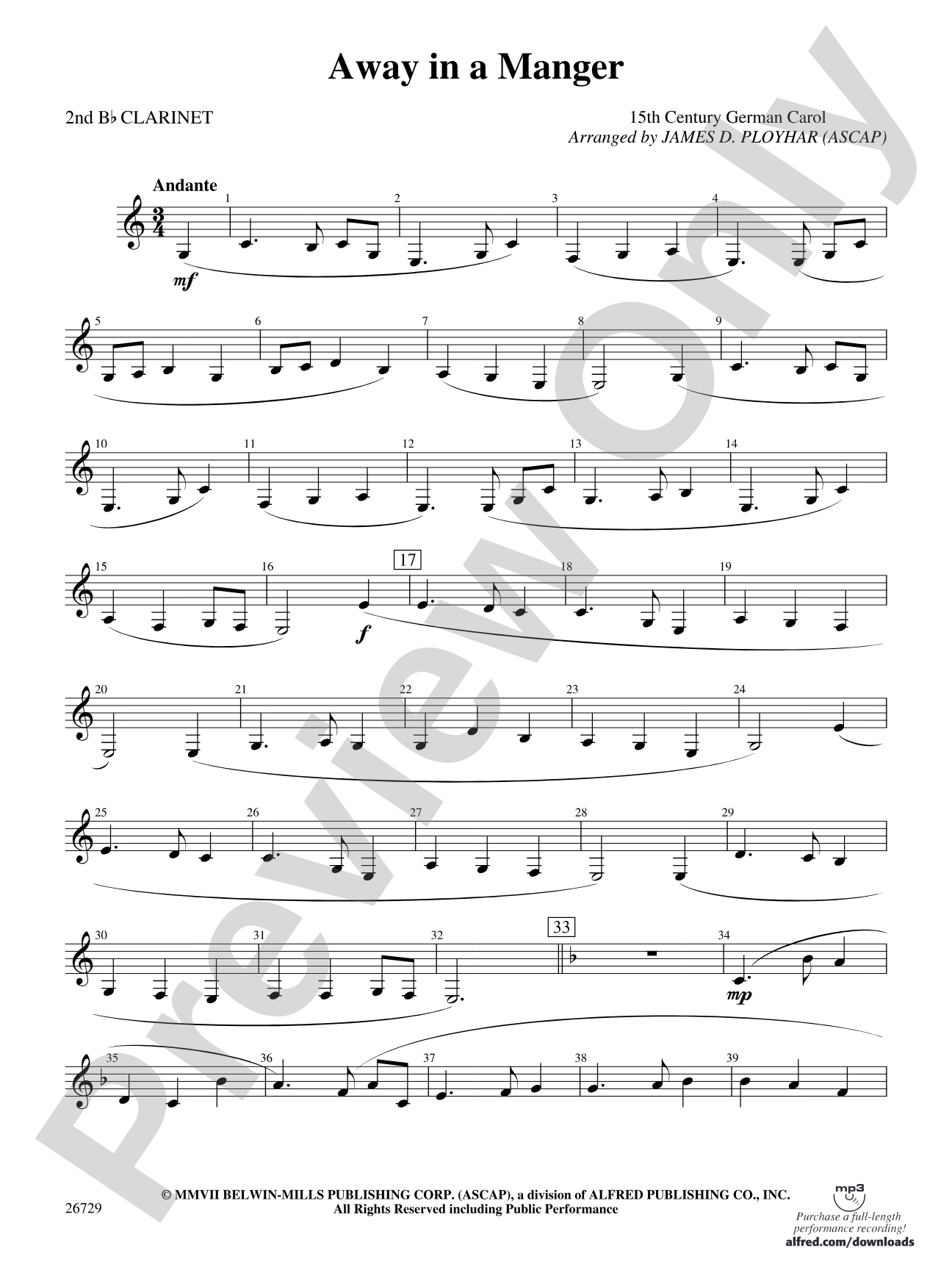 Away in a Manger: 2nd B-flat Clarinet