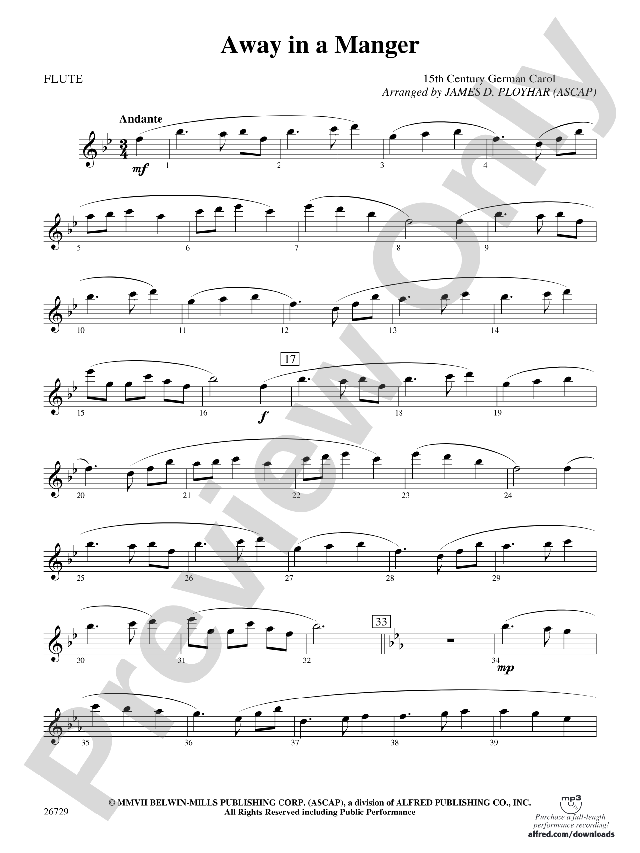 Away in a Manger: Flute