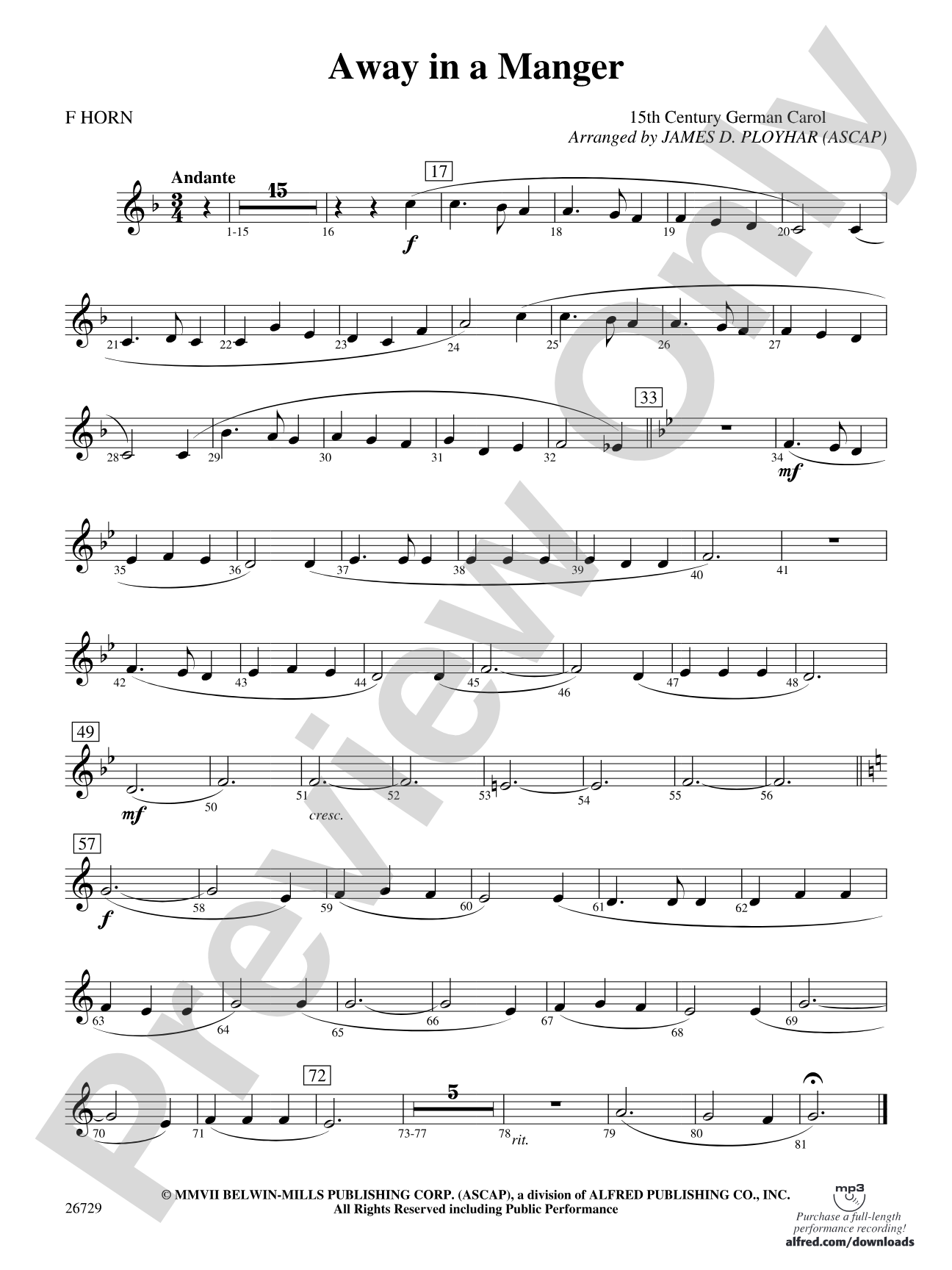 Away in a Manger: 1st F Horn