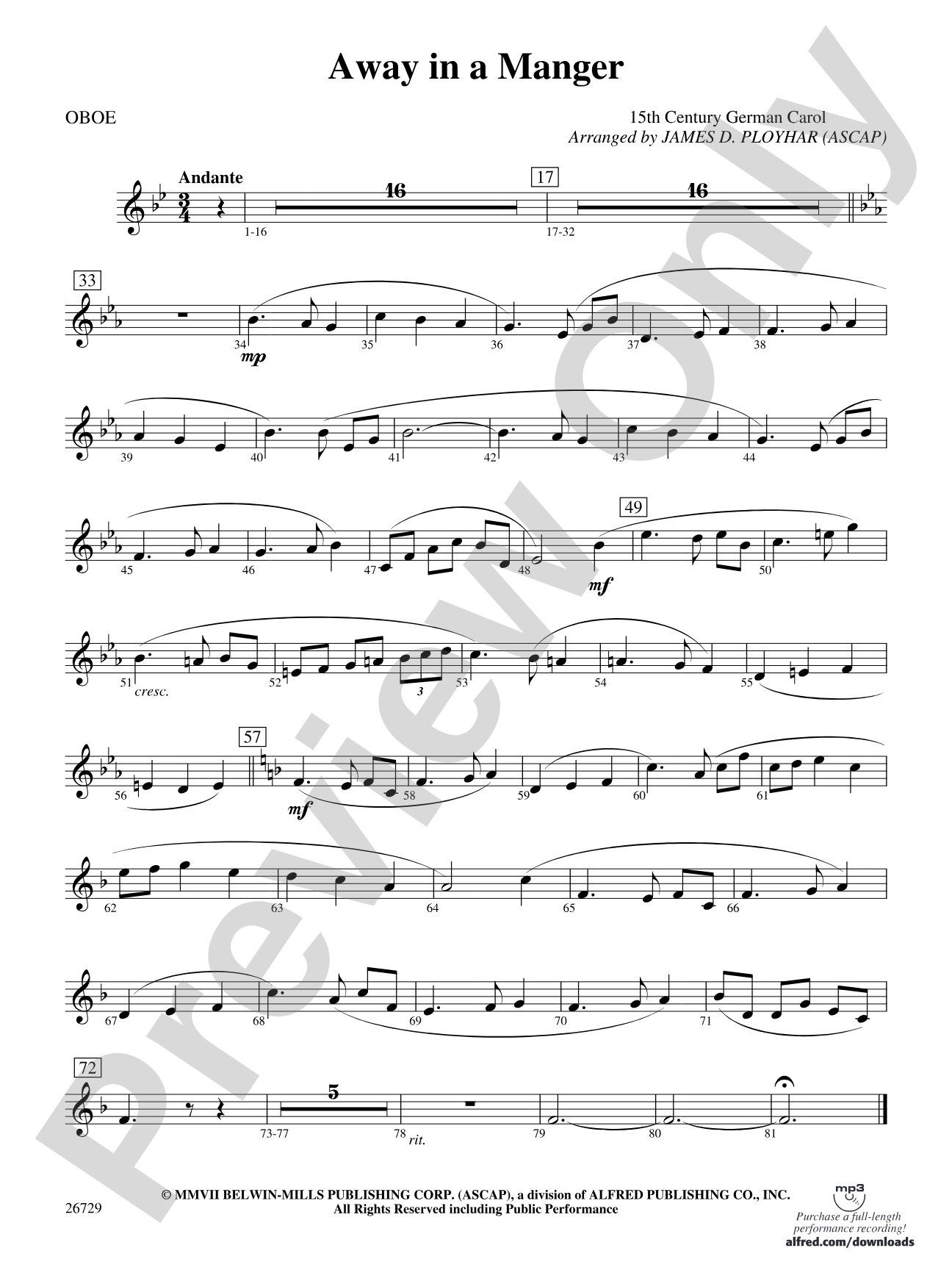 Away in a Manger: Oboe