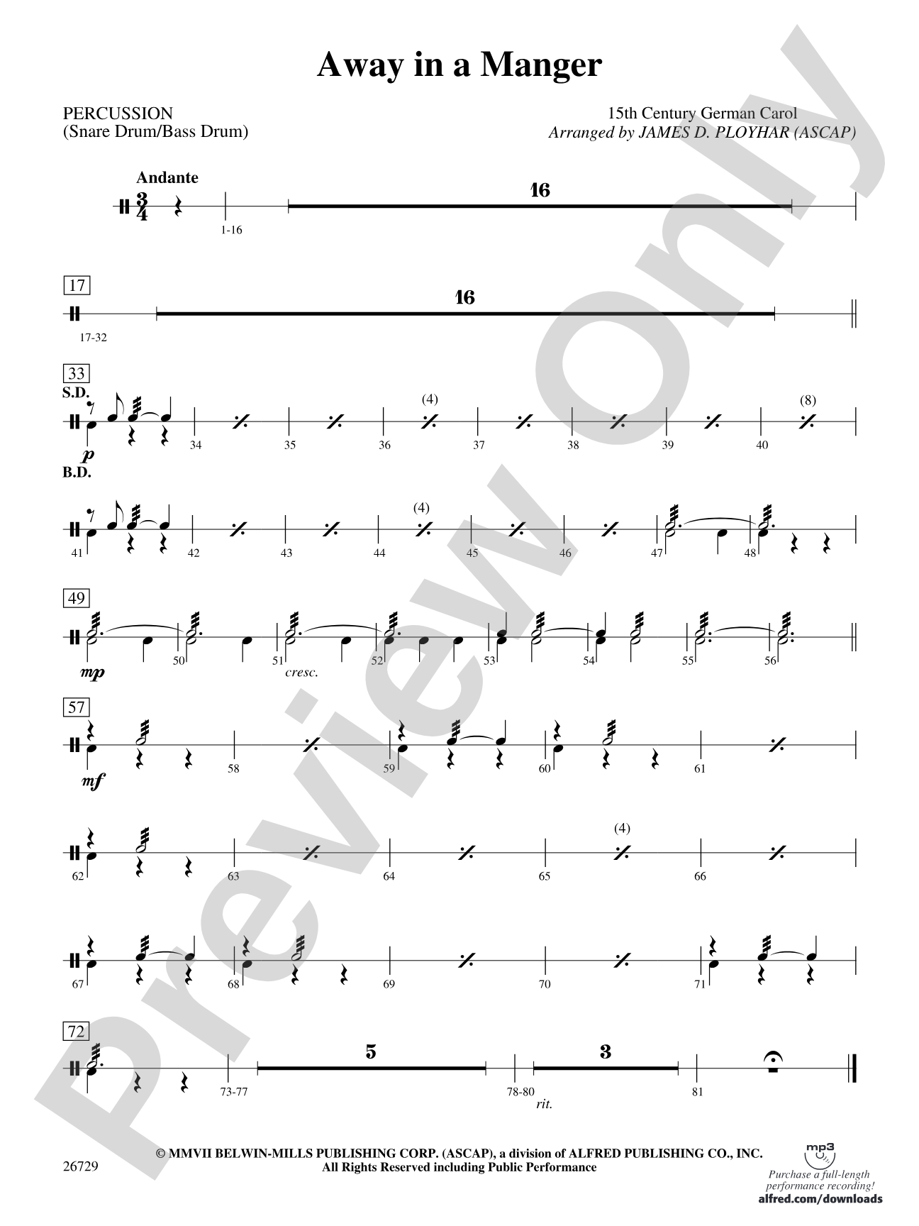 Away in a Manger: 1st Percussion