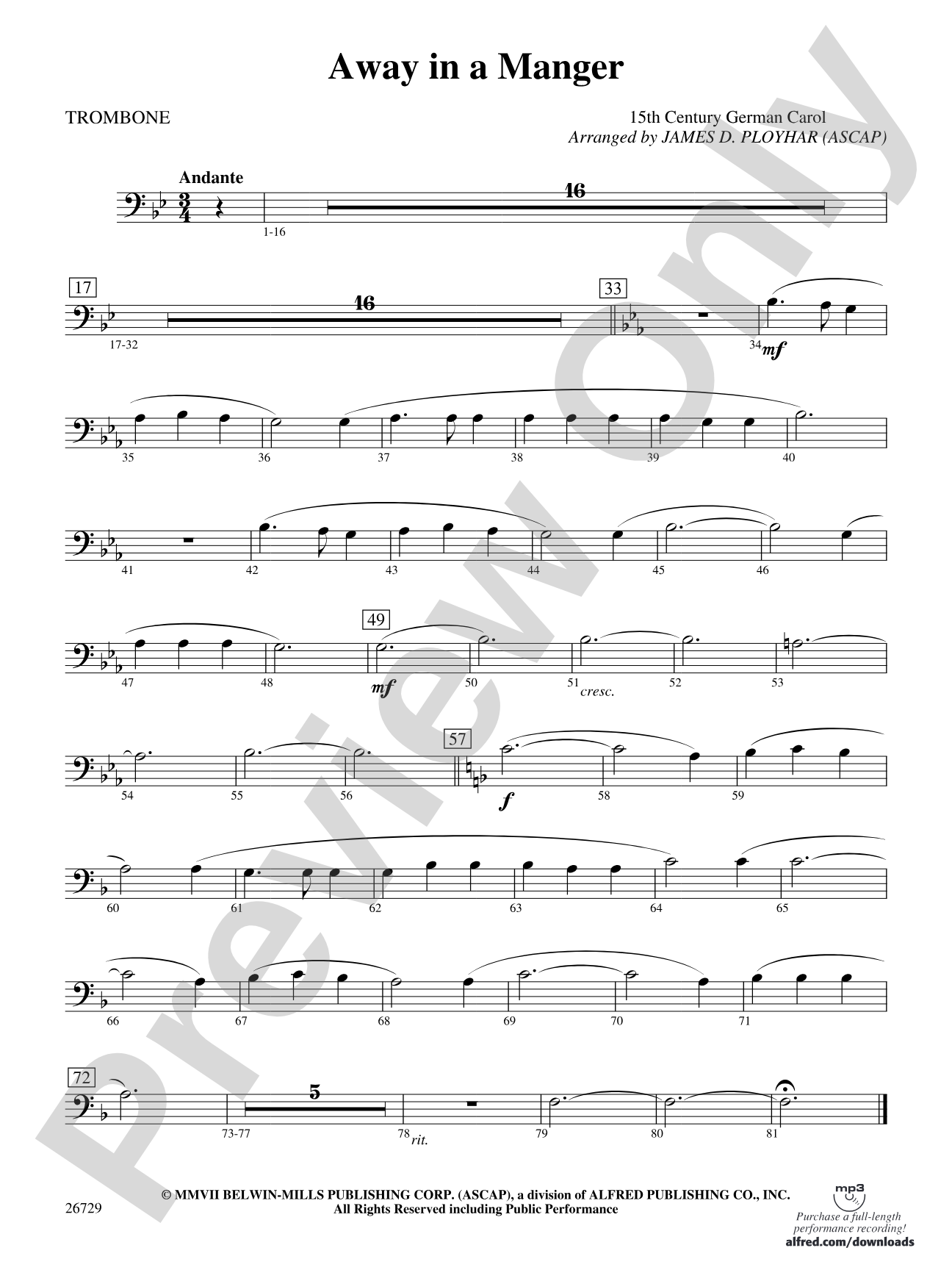 Away in a Manger: 1st Trombone