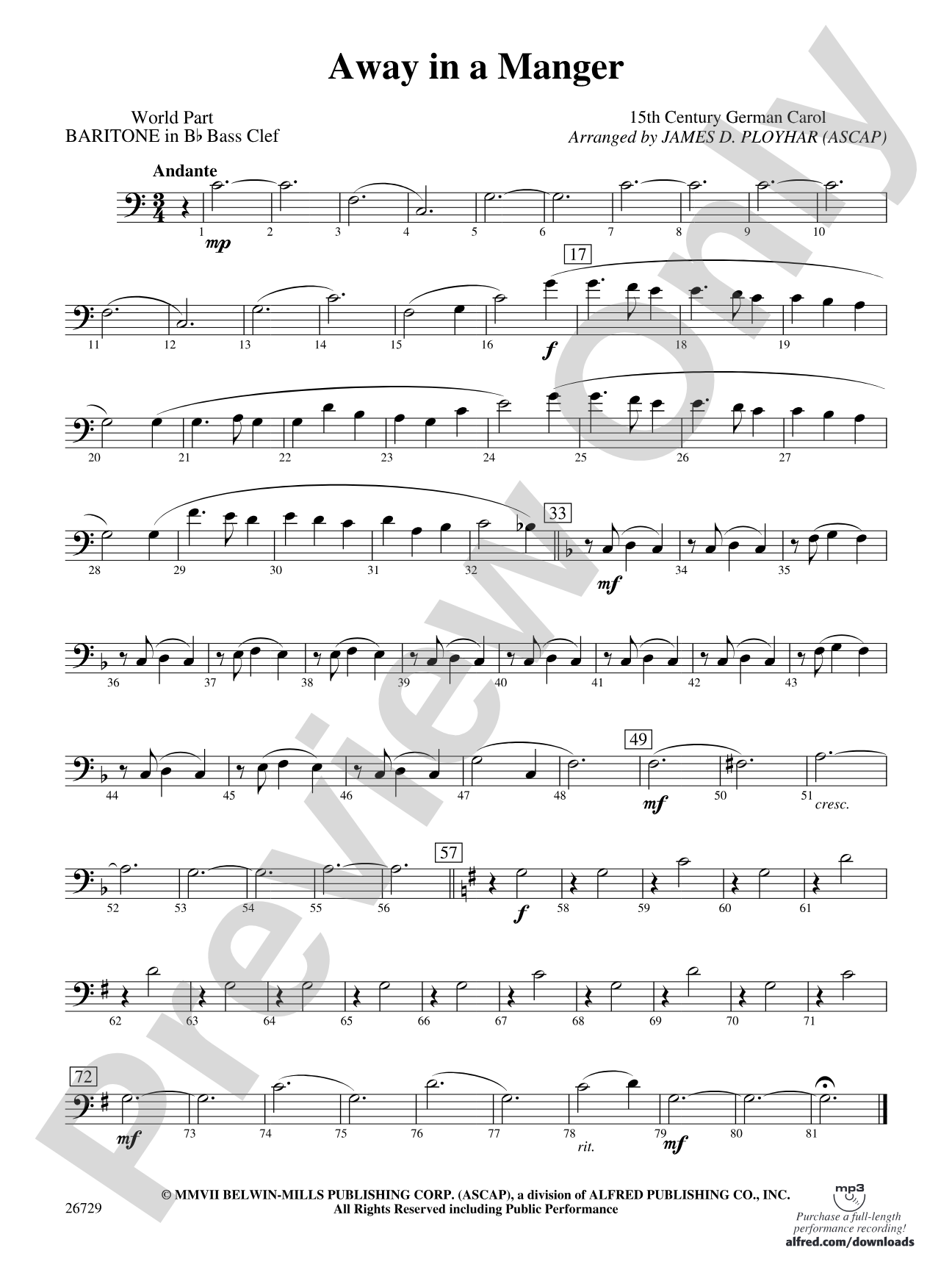Away in a Manger: (wp) B-flat Baritone B.C.