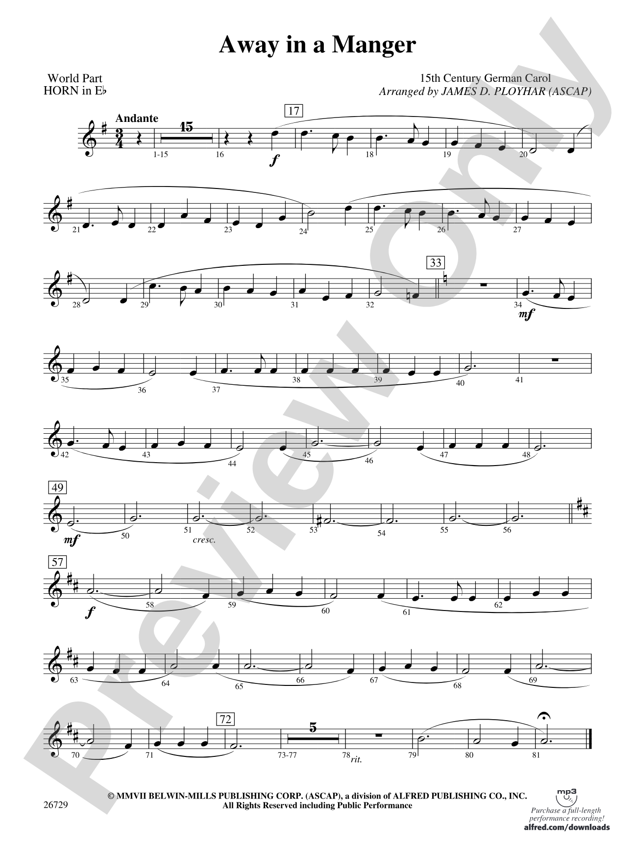 Away in a Manger: (wp) 1st Horn in E-flat