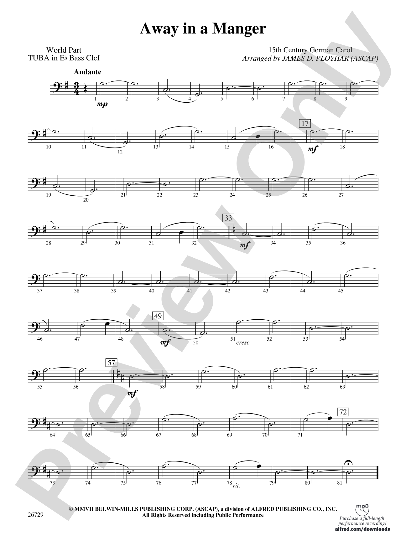 Away in a Manger: (wp) E-flat Tuba B.C.