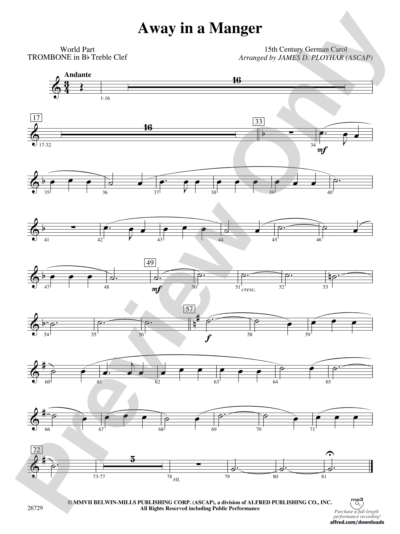 Away in a Manger: (wp) 1st B-flat Trombone T.C.