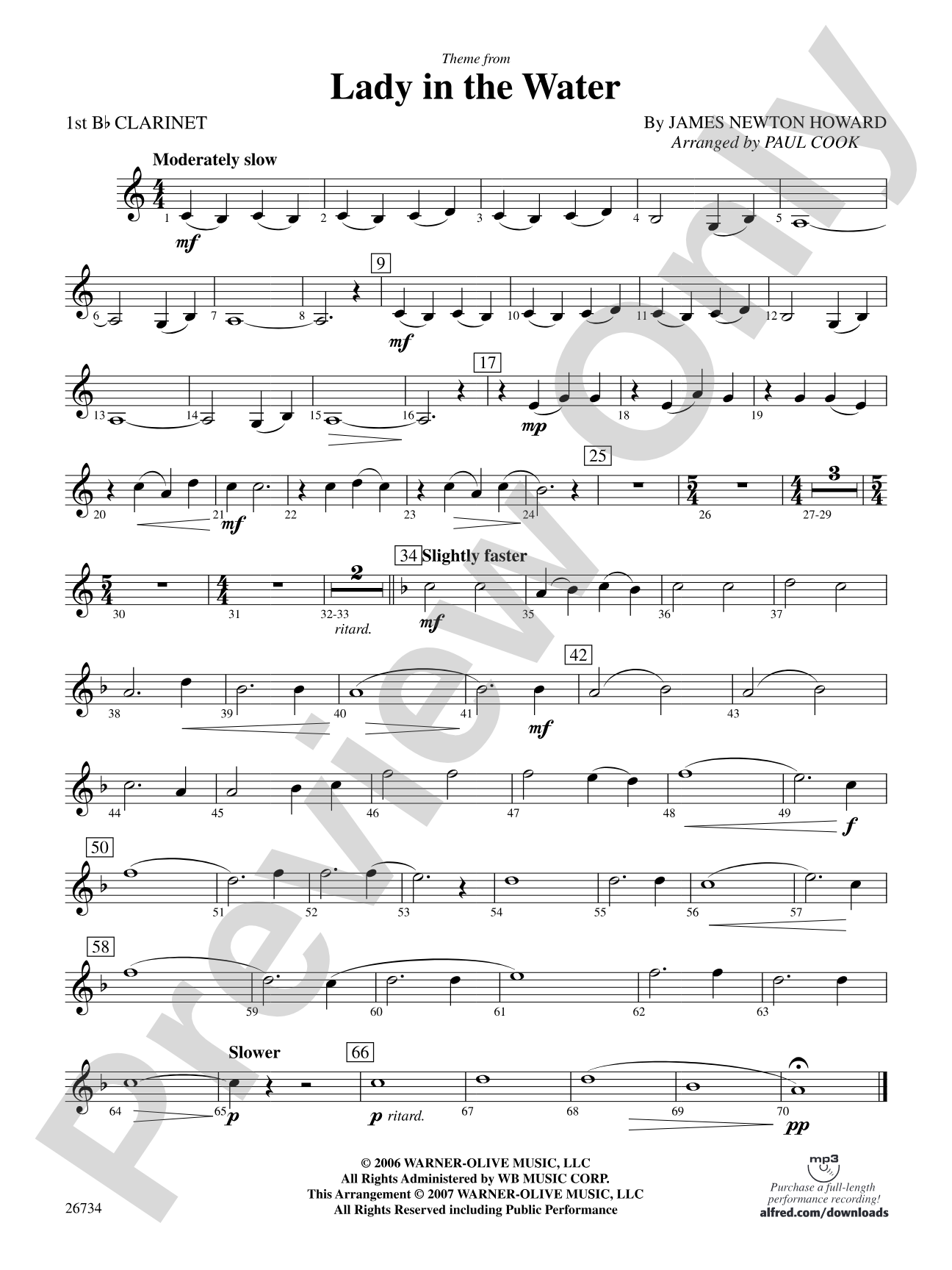 Lady in the Water: 1st B-flat Clarinet