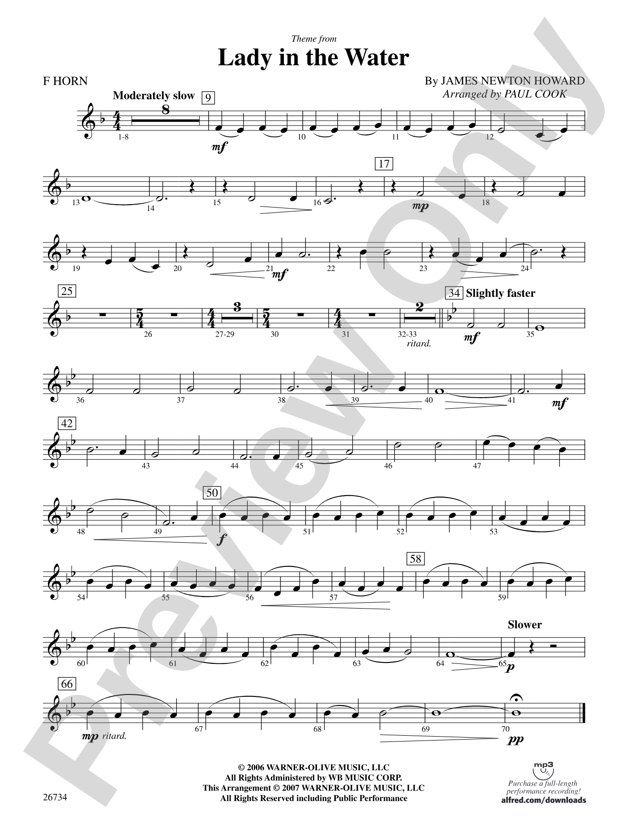 Lady in the Water: 1st F Horn