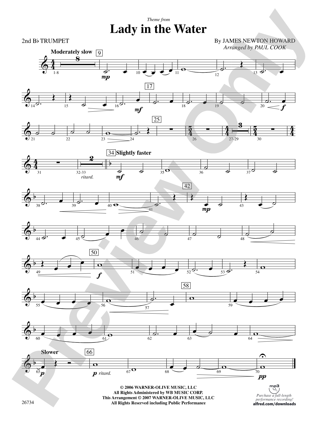 Lady in the Water: 2nd B-flat Trumpet