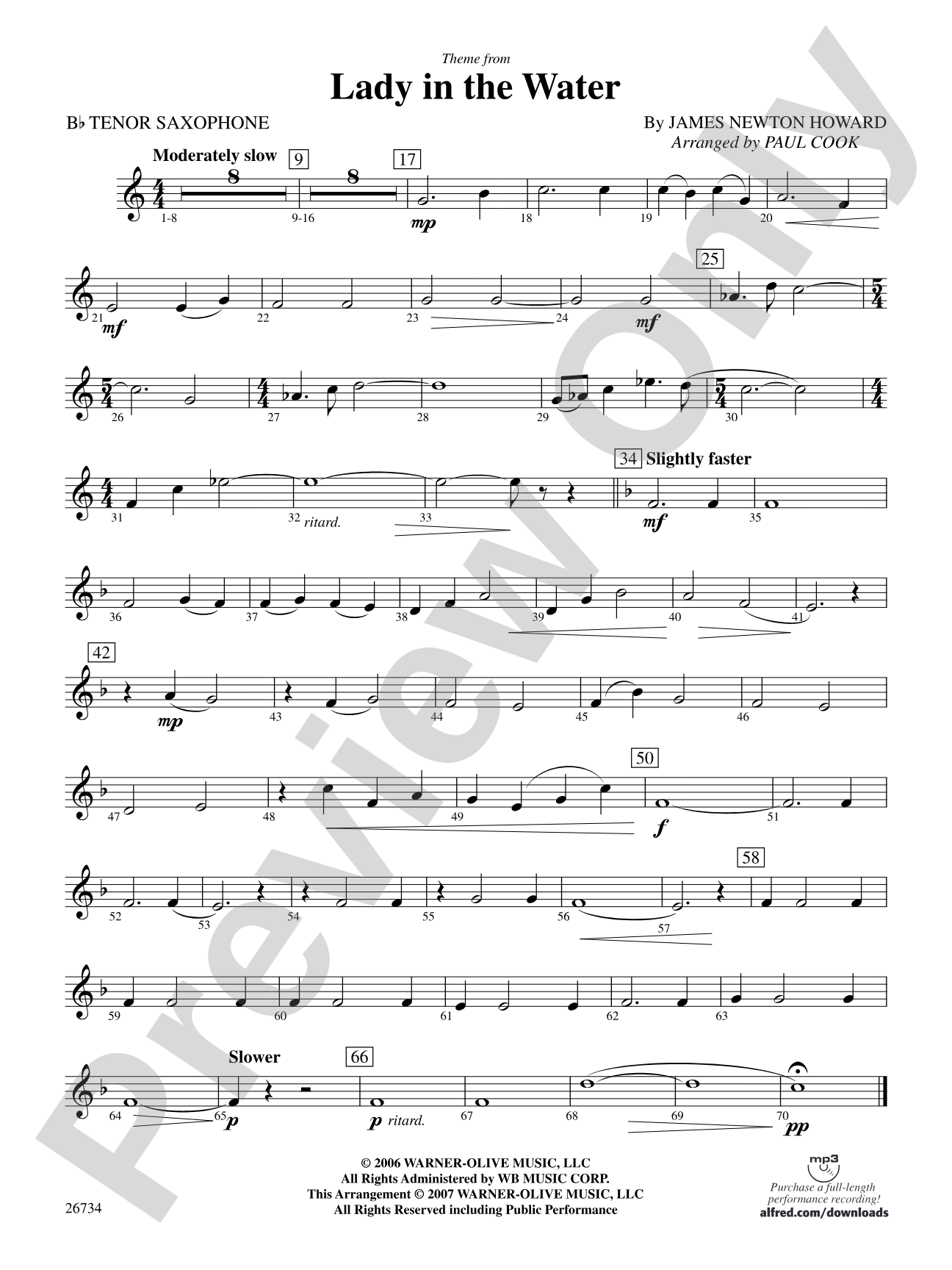 Lady in the Water: B-flat Tenor Saxophone