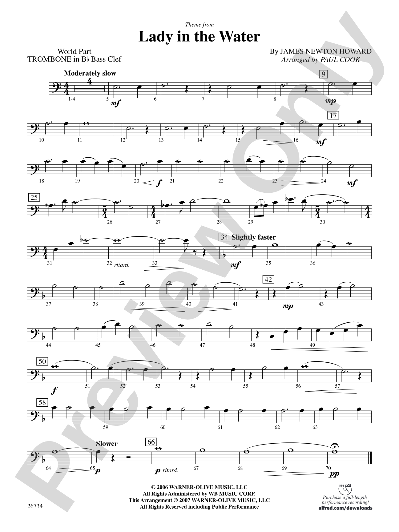 Lady in the Water: (wp) 1st B-flat Trombone B.C.