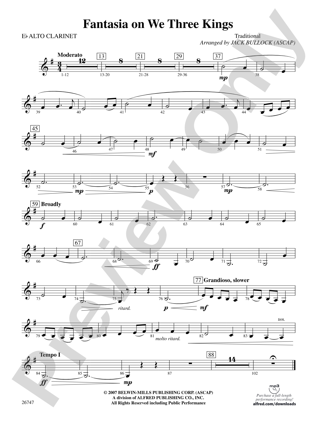 Fantasia on We Three Kings: E-flat Alto Clarinet