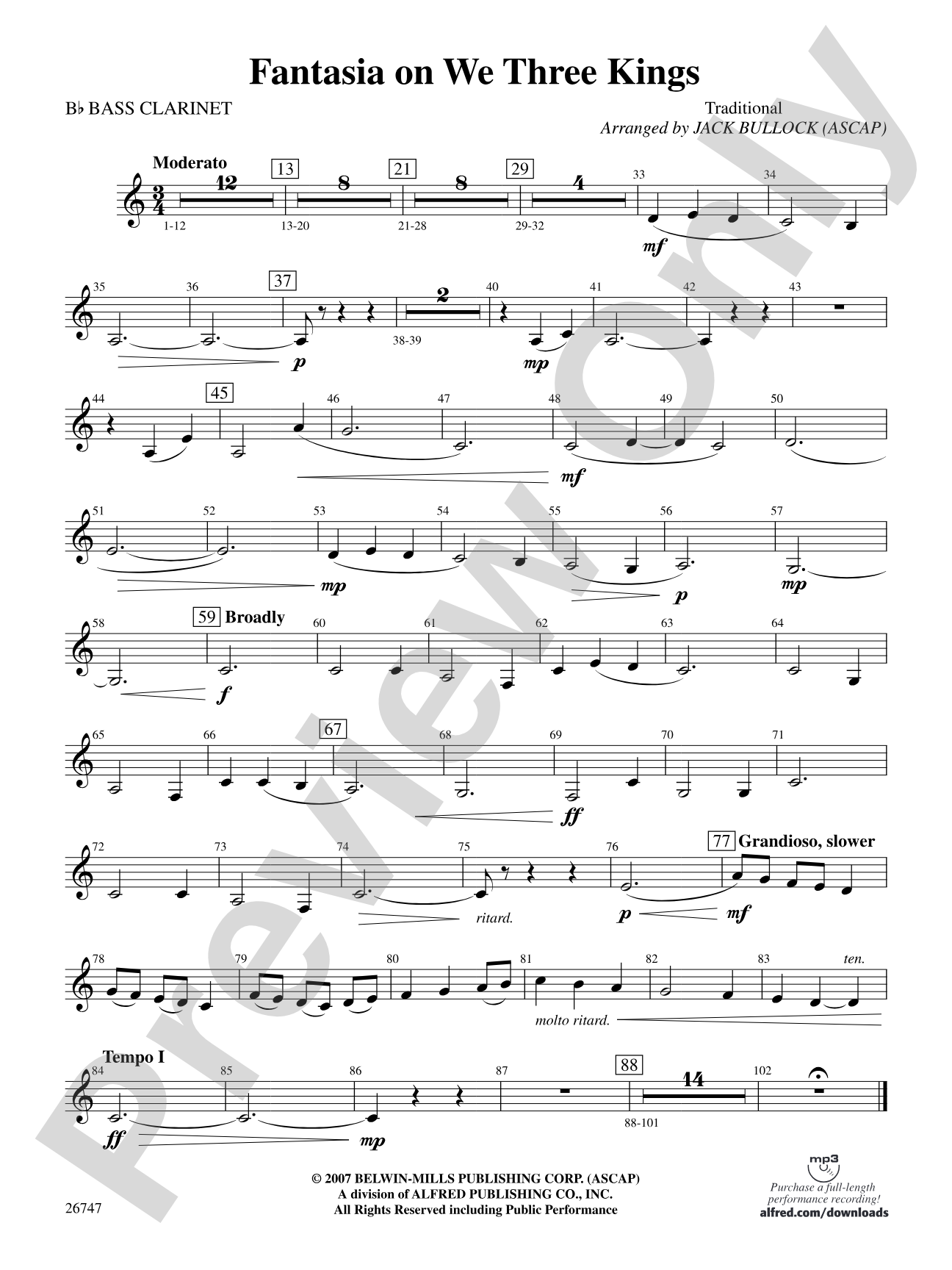 Fantasia on We Three Kings: B-flat Bass Clarinet