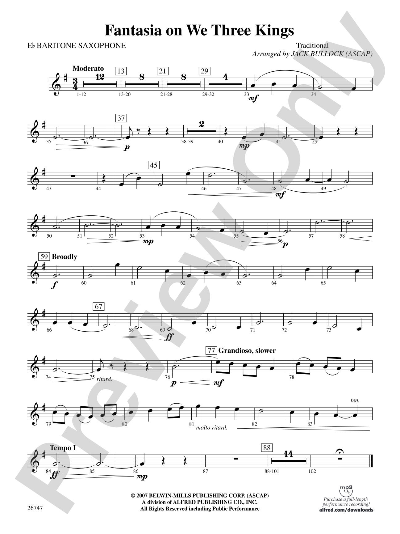 Fantasia on We Three Kings: E-flat Baritone Saxophone