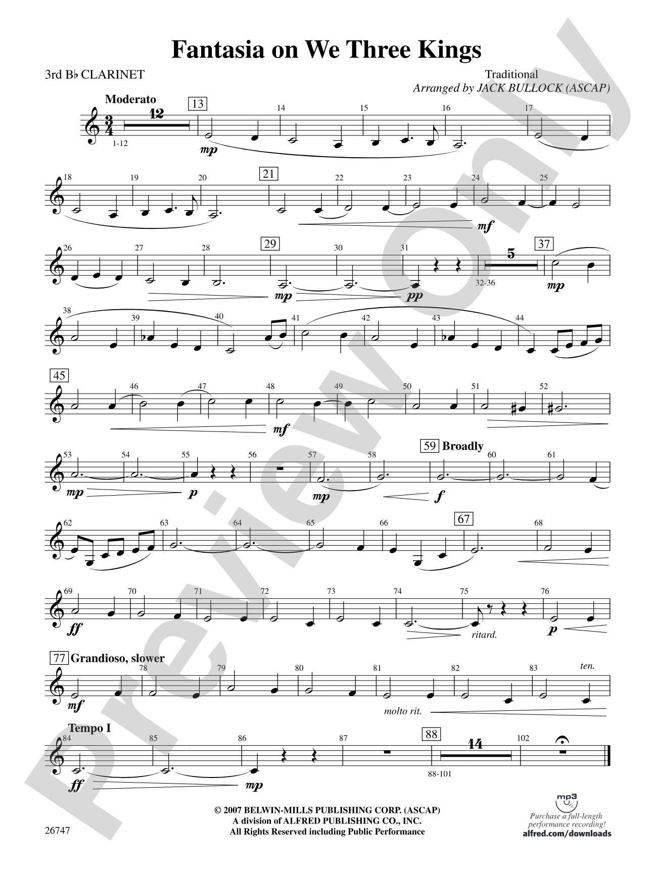 Fantasia on We Three Kings: 3rd B-flat Clarinet