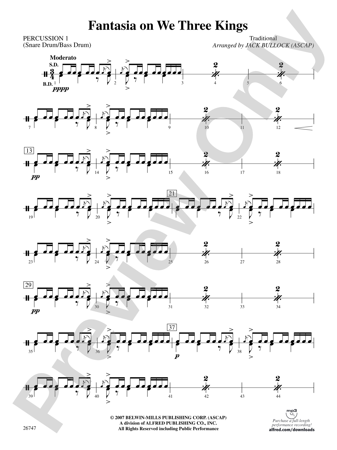 Fantasia on We Three Kings: 1st Percussion