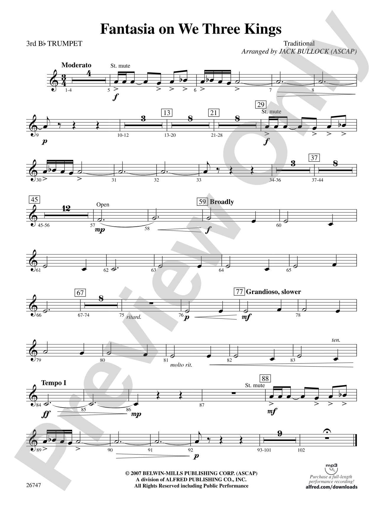 Fantasia on We Three Kings: 3rd B-flat Trumpet