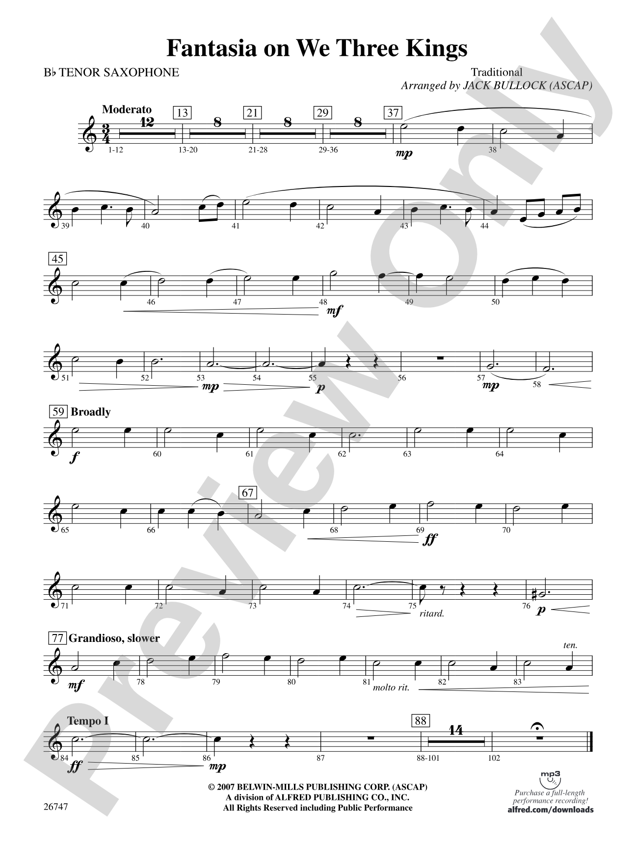 Fantasia on We Three Kings: B-flat Tenor Saxophone