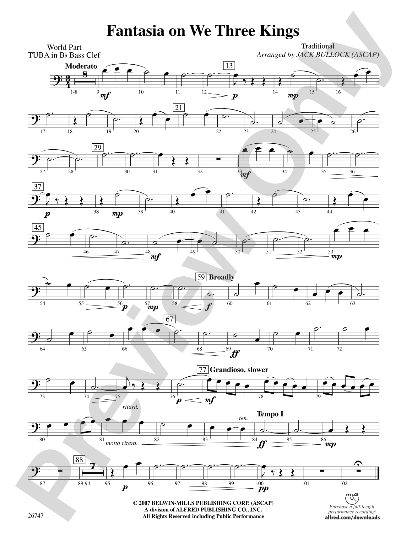 Fantasia on We Three Kings: (wp) B-flat Tuba B.C.