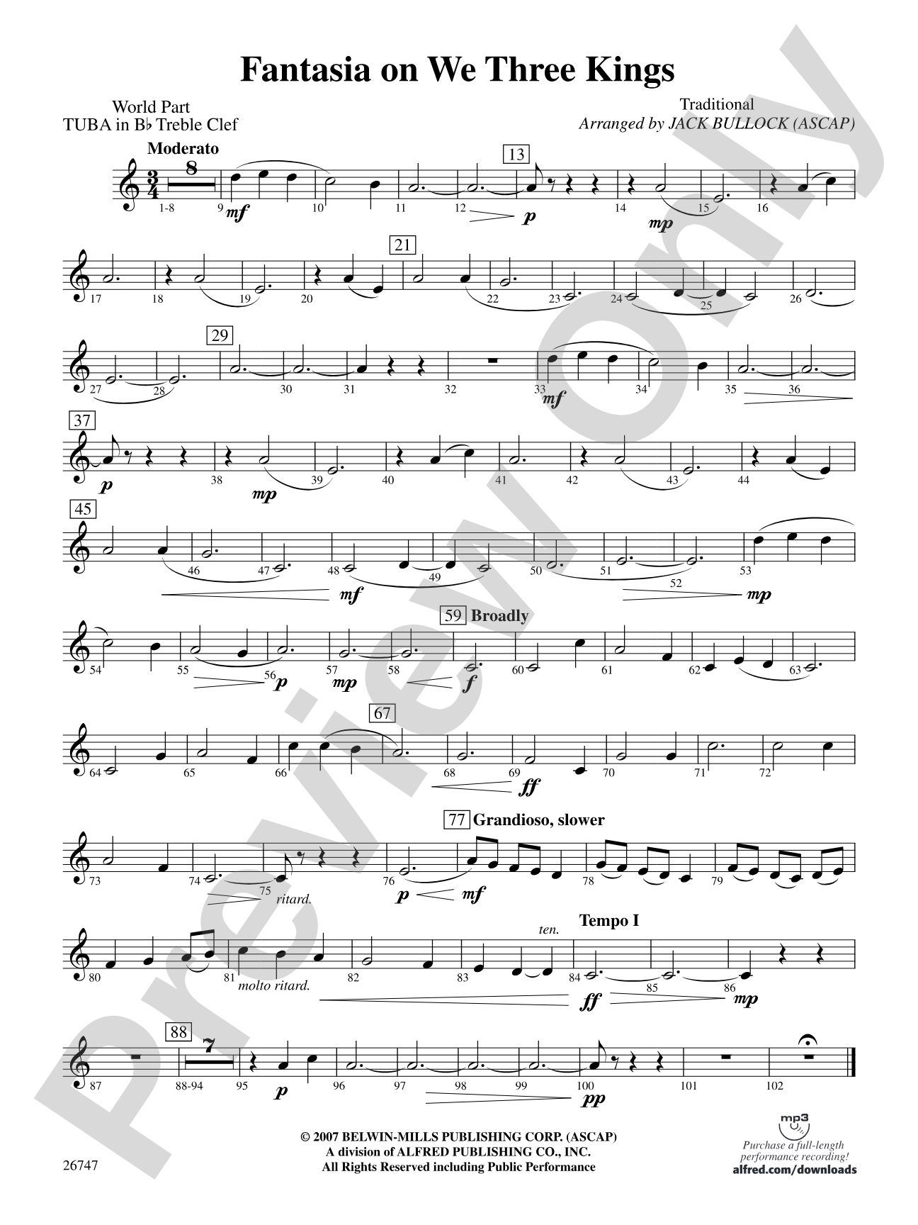 Fantasia on We Three Kings: (wp) B-flat Tuba T.C.