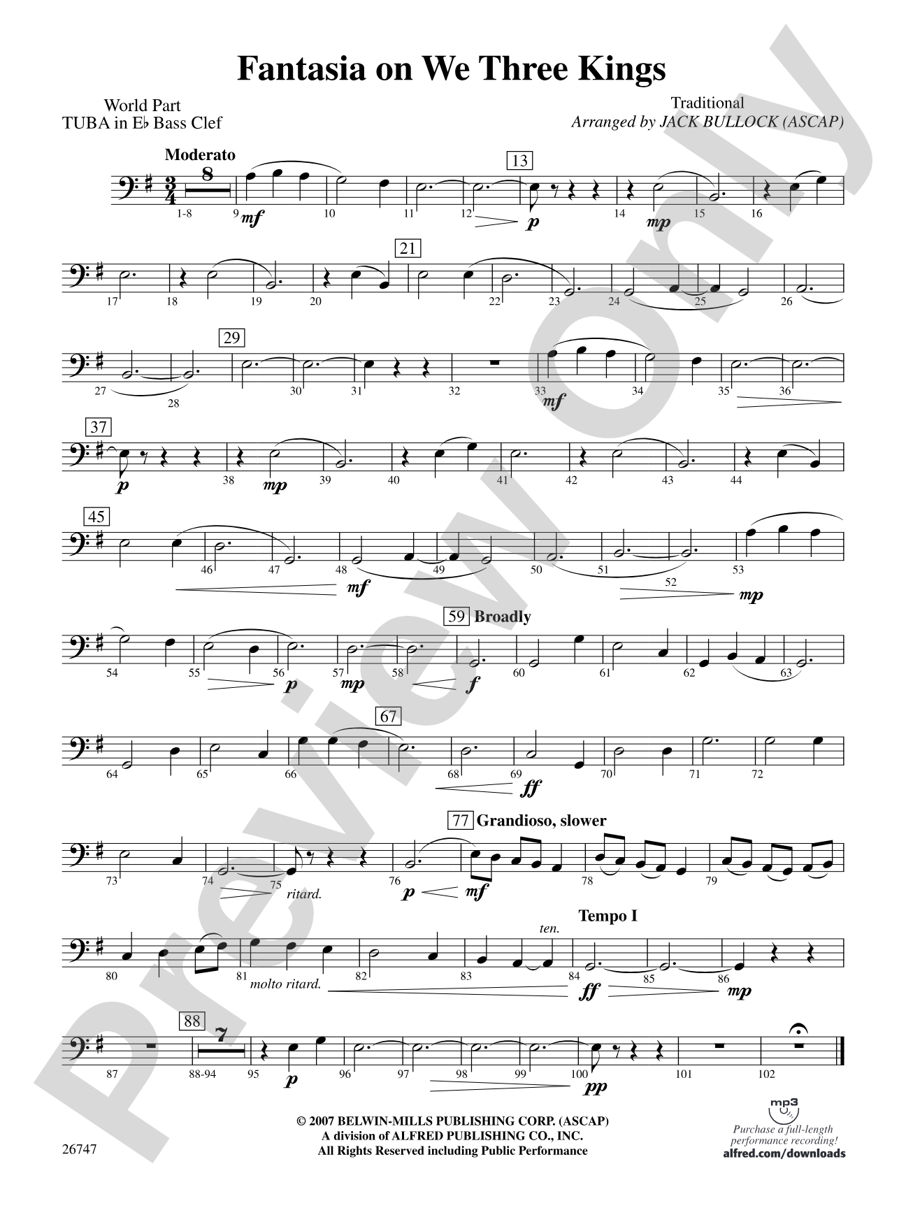 Fantasia on We Three Kings: (wp) E-flat Tuba B.C.