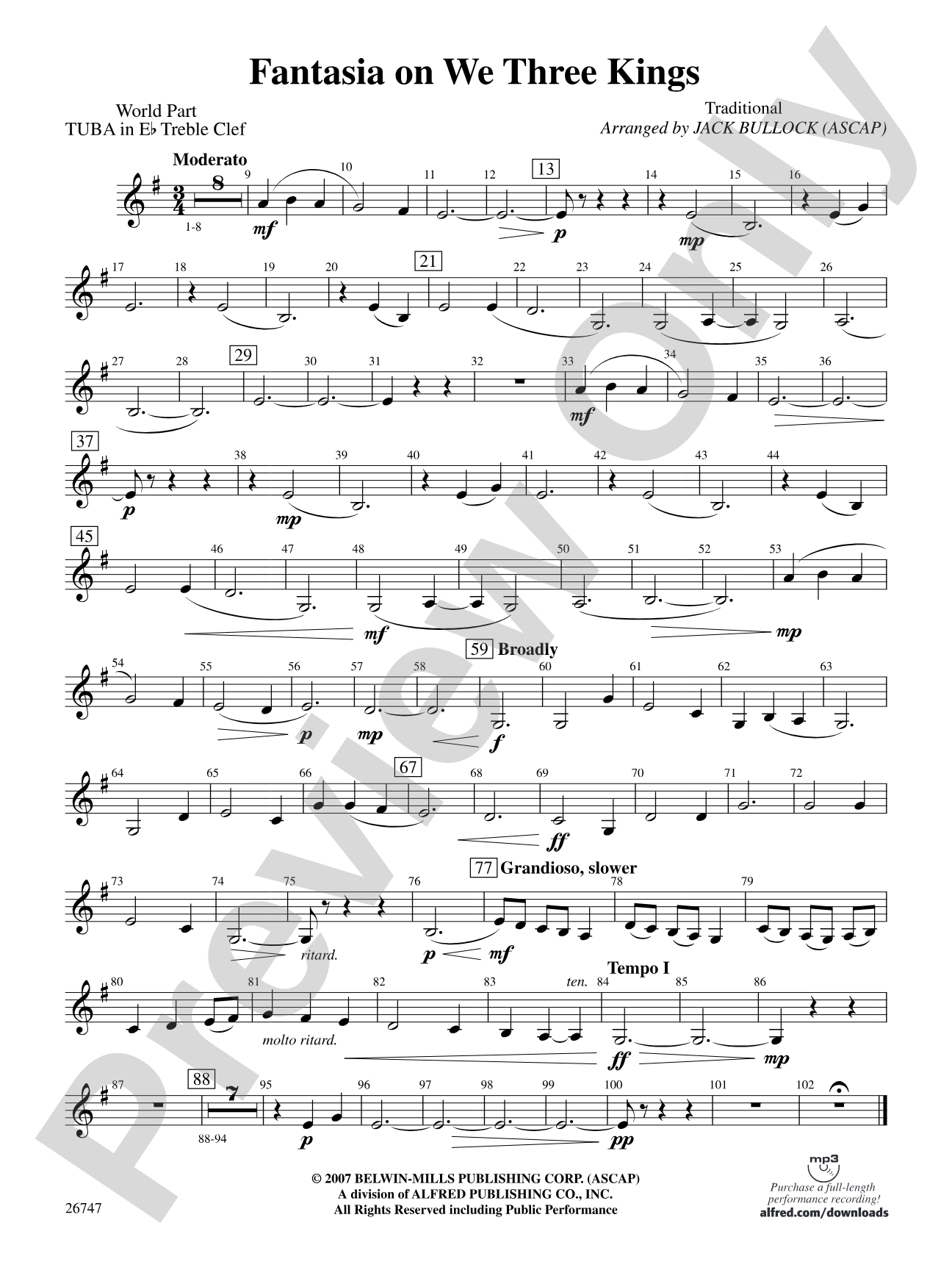 Fantasia on We Three Kings: (wp) E-flat Tuba T.C.
