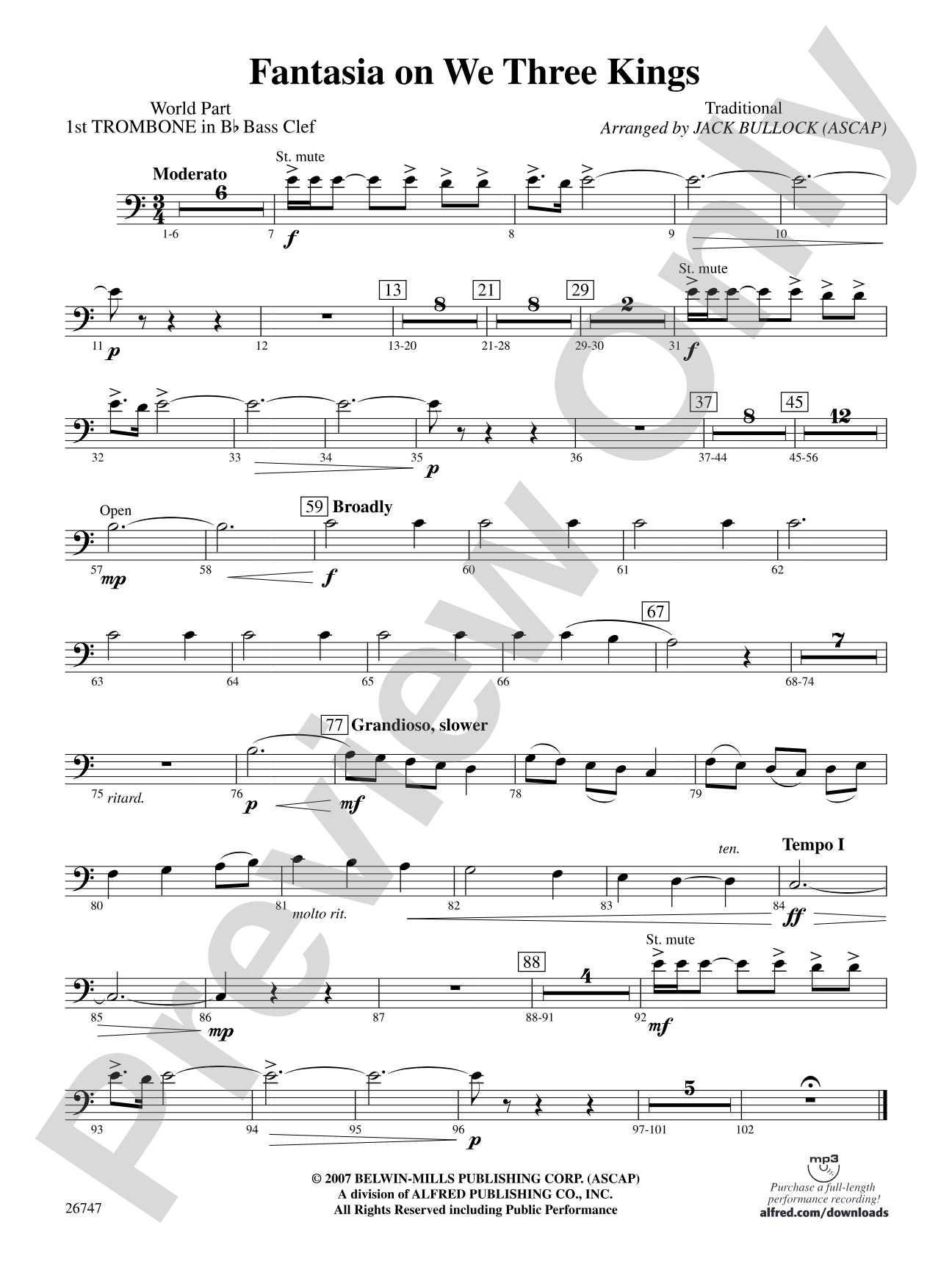 Fantasia on We Three Kings: (wp) 1st B-flat Trombone B.C.