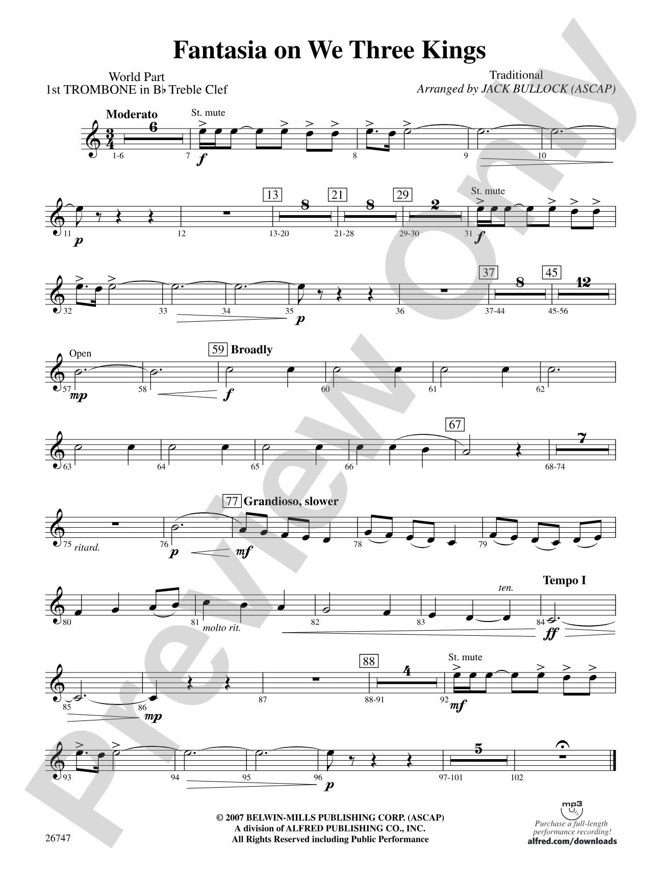 Fantasia on We Three Kings: (wp) 1st B-flat Trombone T.C.