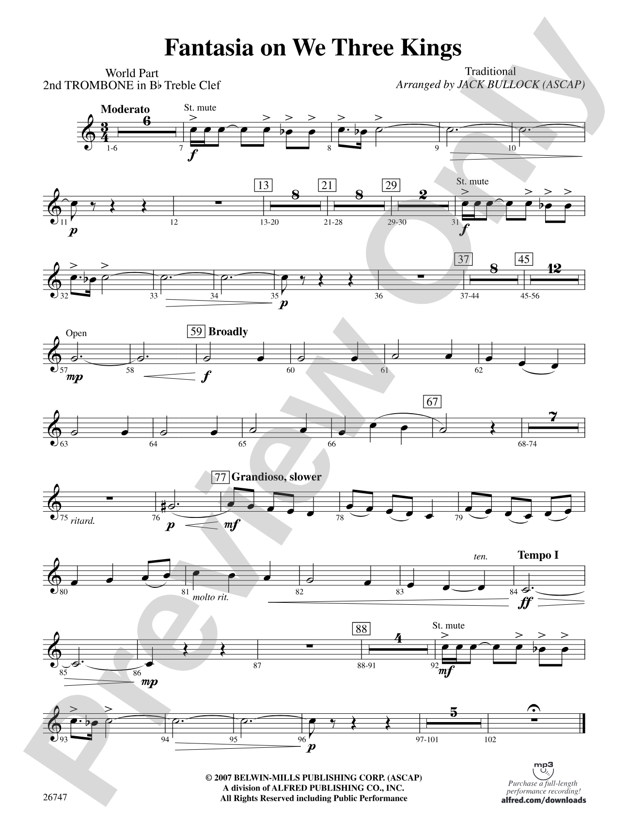 Fantasia on We Three Kings: (wp) 2nd B-flat Trombone T.C.