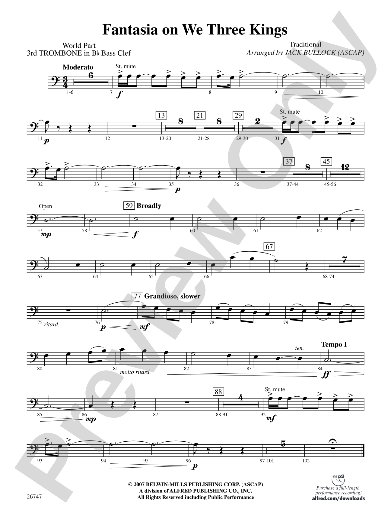 Fantasia on We Three Kings: (wp) 3rd B-flat Trombone B.C.