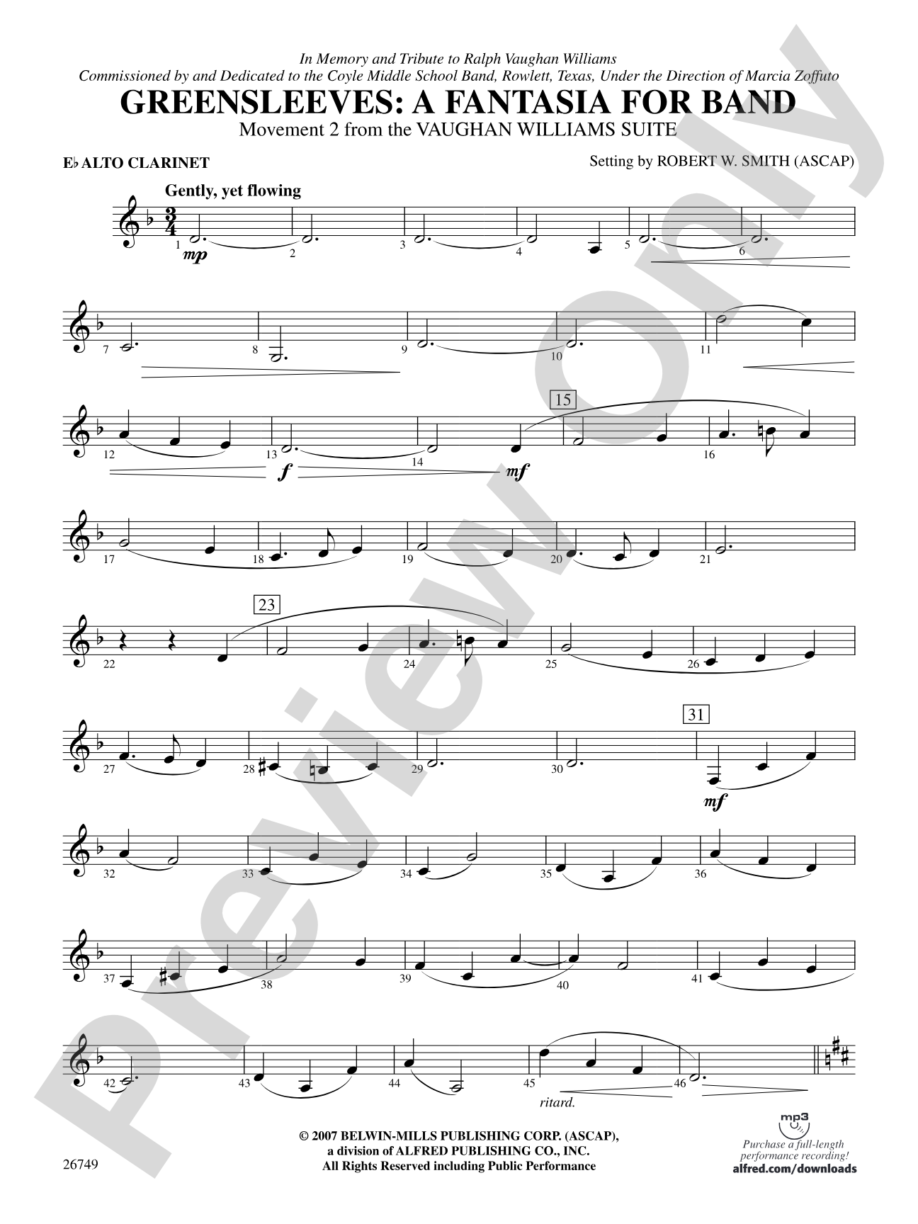 Greensleeves: A Fantasia for Band: E-flat Alto Clarinet