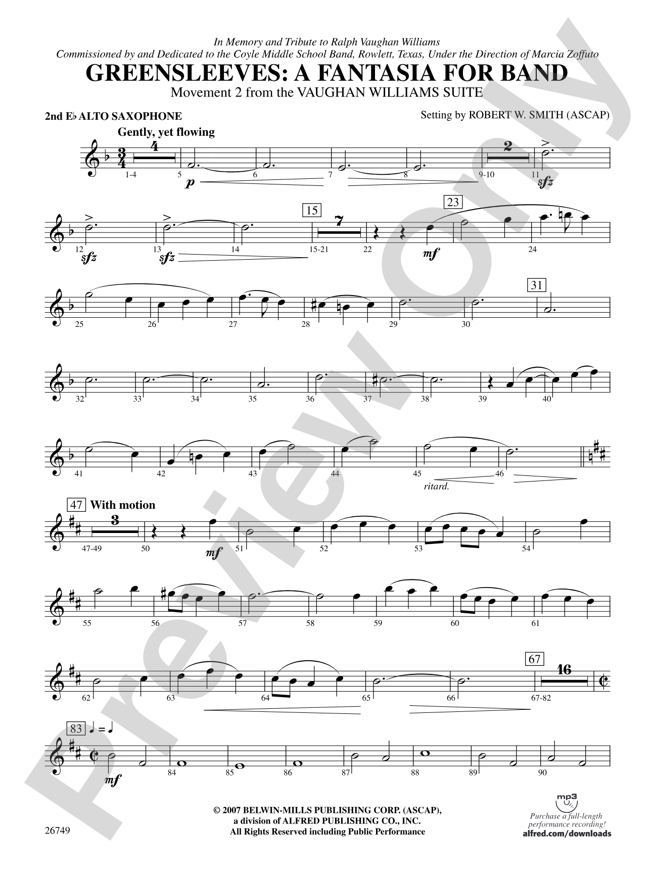 Greensleeves: A Fantasia for Band: 2nd E-flat Alto Saxophone