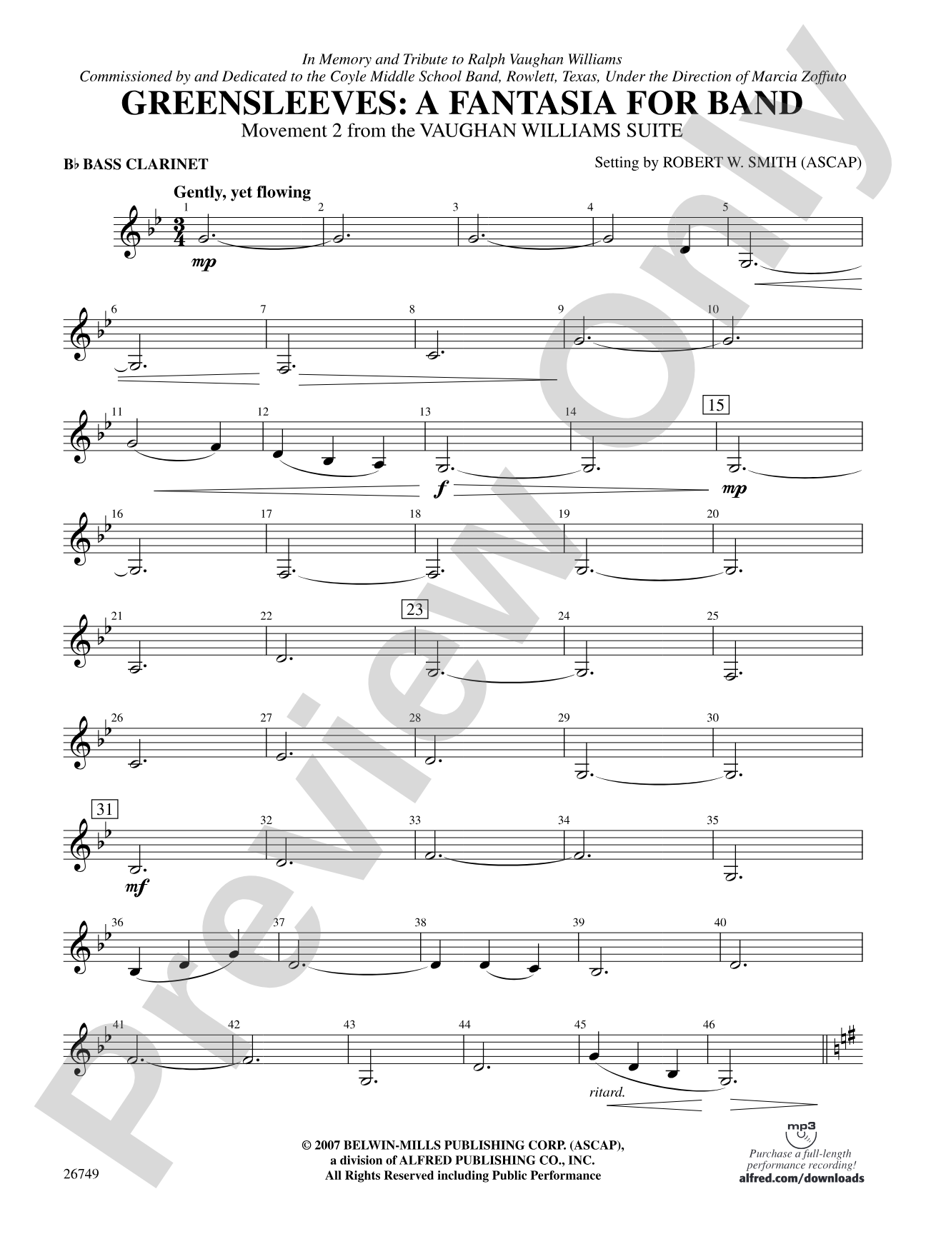Greensleeves: A Fantasia for Band: B-flat Bass Clarinet