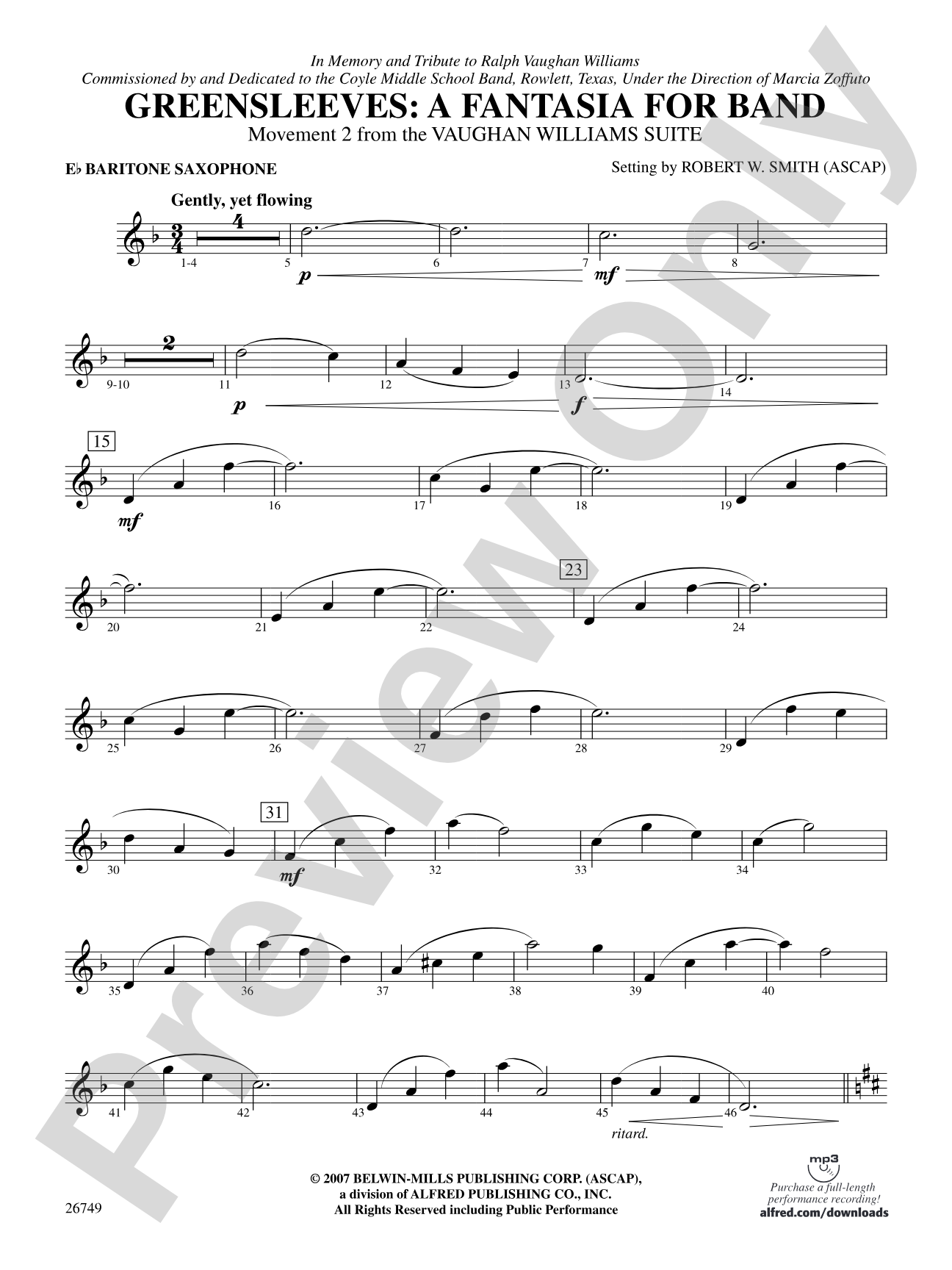 Greensleeves: A Fantasia for Band: E-flat Baritone Saxophone