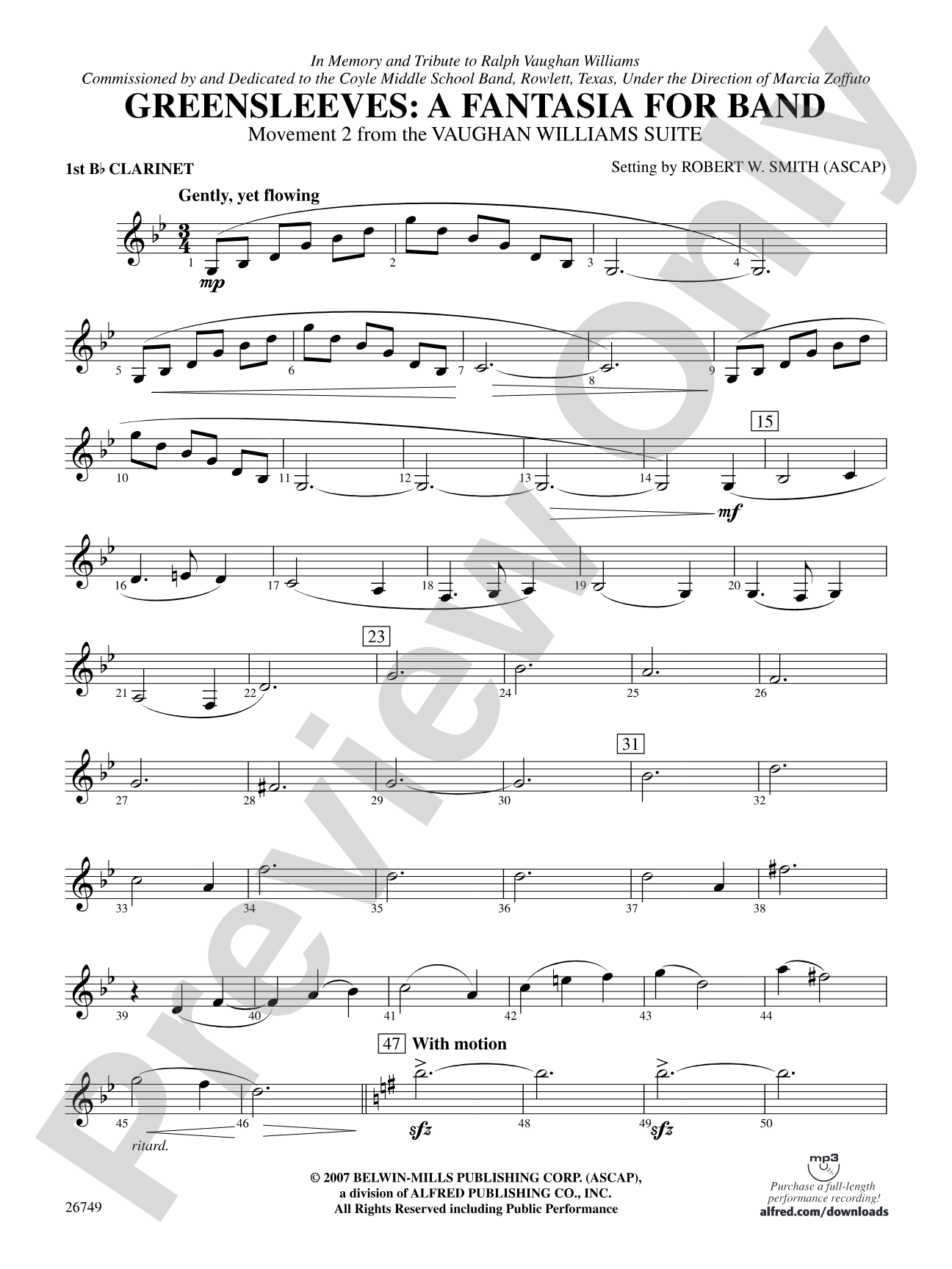 Greensleeves: A Fantasia for Band: 1st B-flat Clarinet