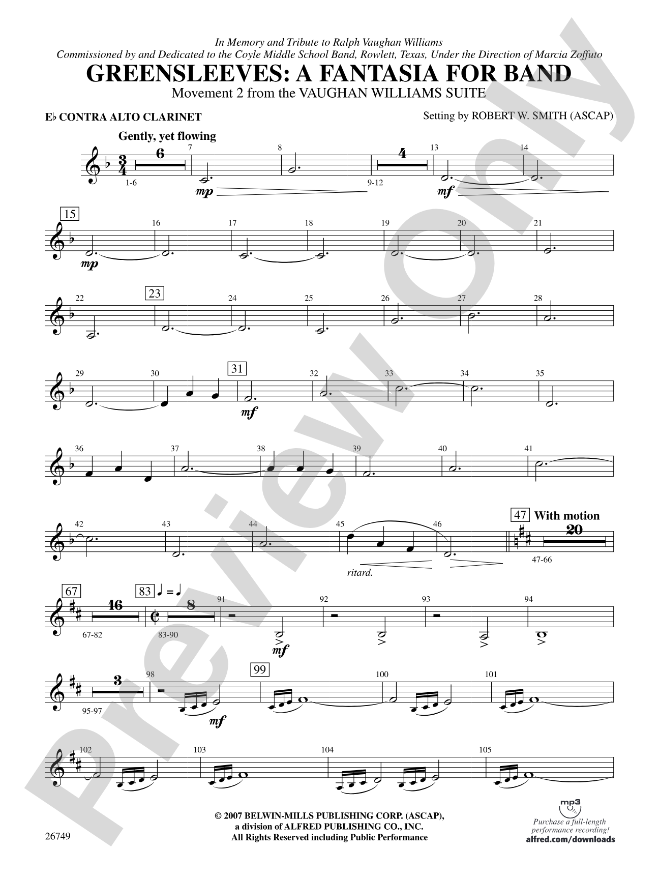 Greensleeves: A Fantasia for Band: E-flat Contra-Alto Clarinet