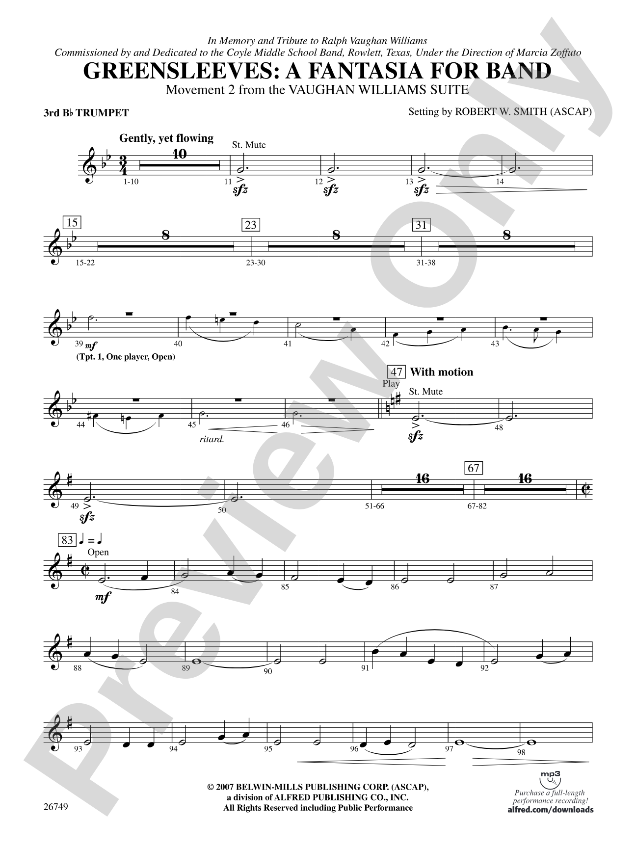 Greensleeves: A Fantasia for Band: 3rd B-flat Trumpet