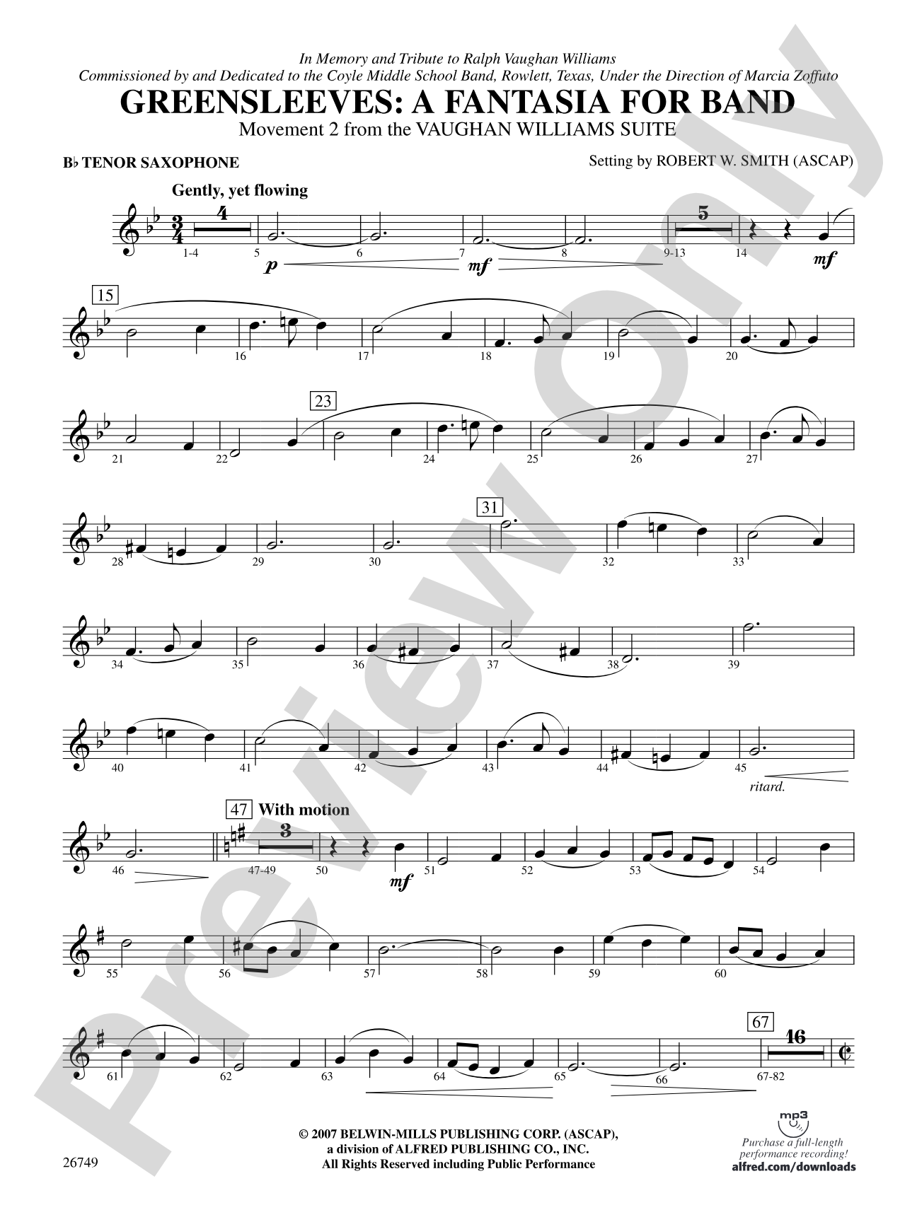 Greensleeves: A Fantasia for Band: B-flat Tenor Saxophone