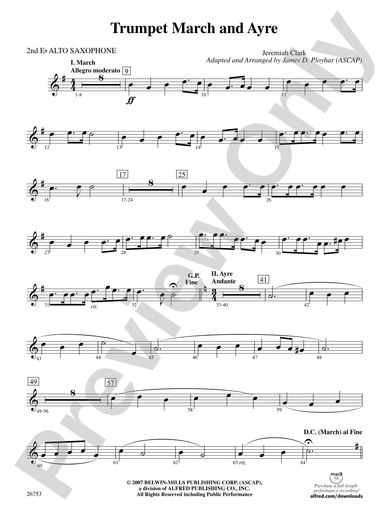 Trumpet March and Ayre: 2nd E-flat Alto Saxophone