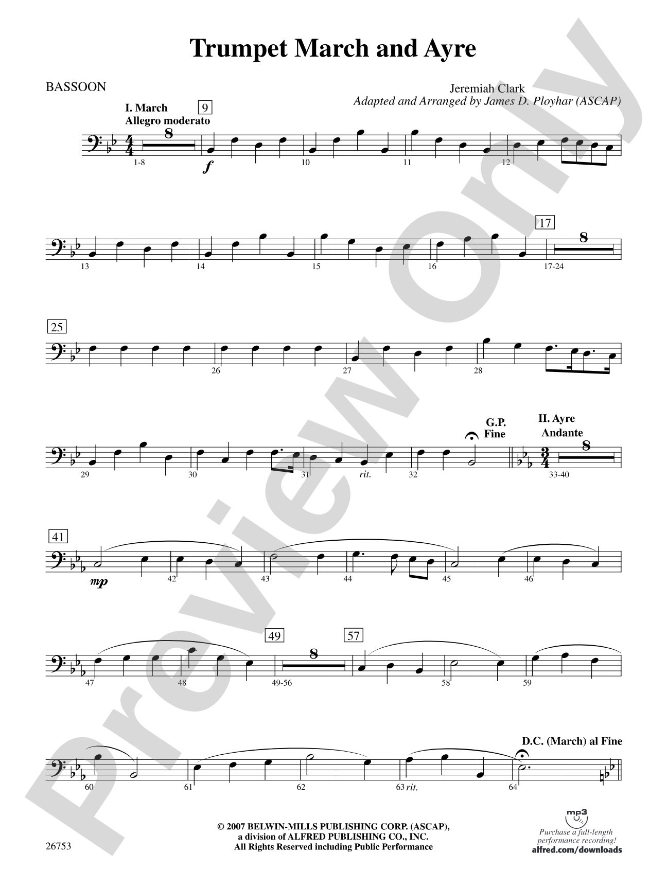 Trumpet March and Ayre: Bassoon
