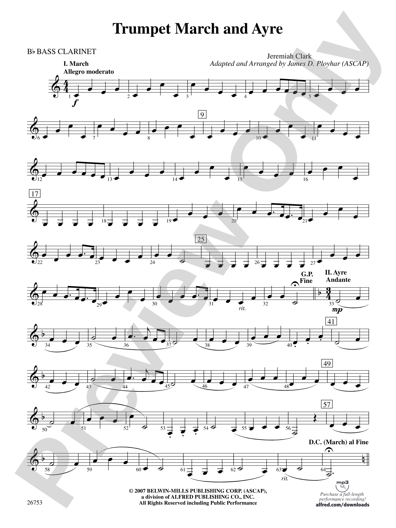 Trumpet March and Ayre: B-flat Bass Clarinet