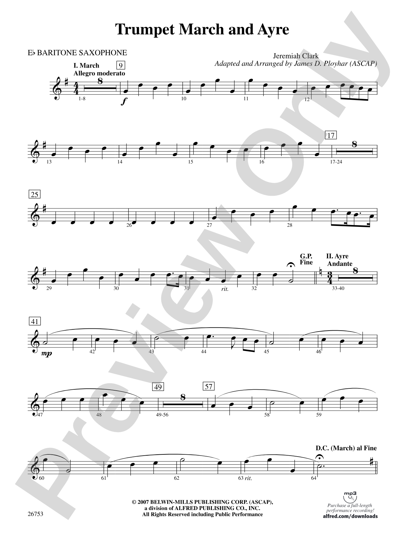 Trumpet March and Ayre: E-flat Baritone Saxophone