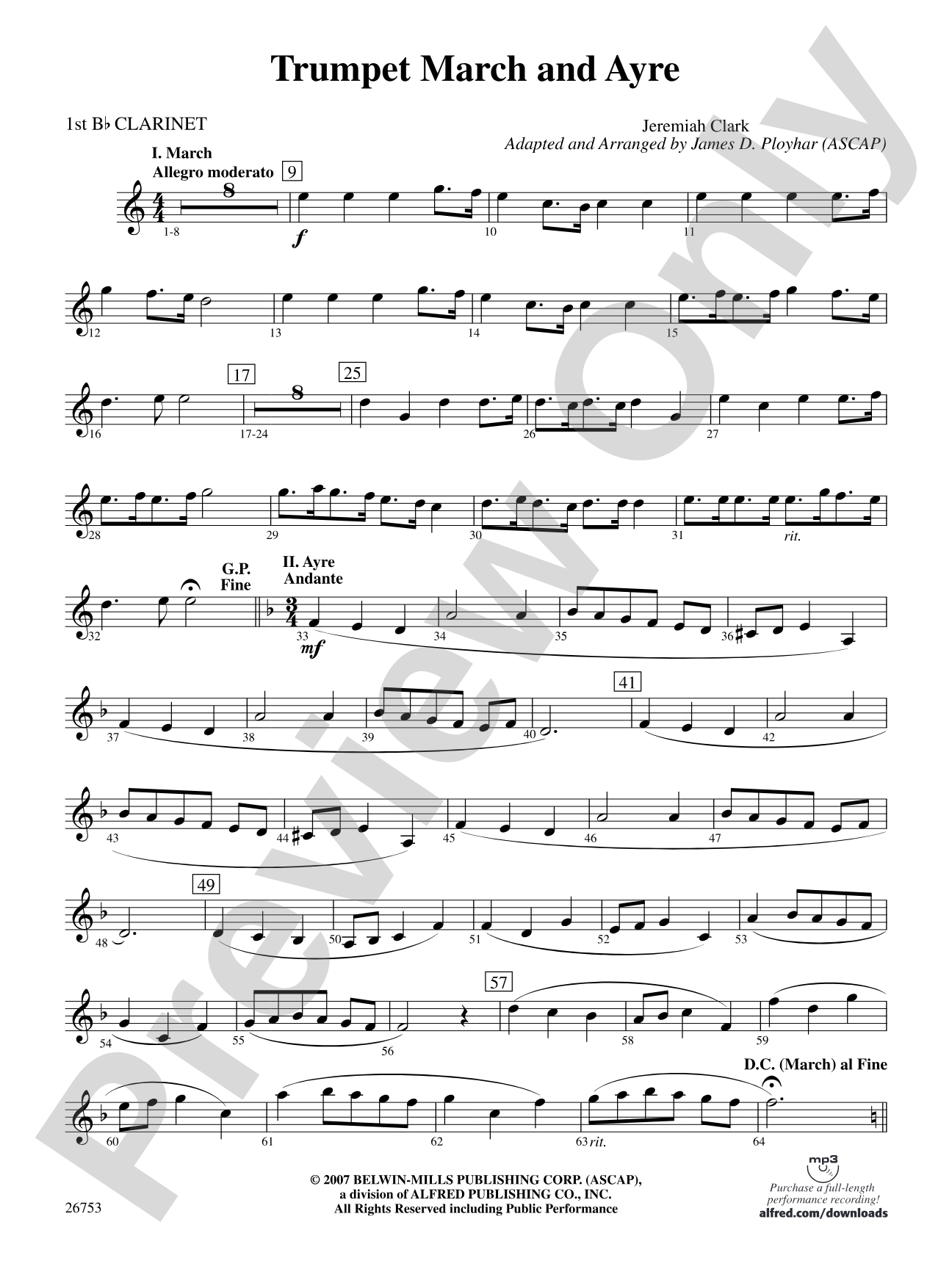 Trumpet March and Ayre: 1st B-flat Clarinet