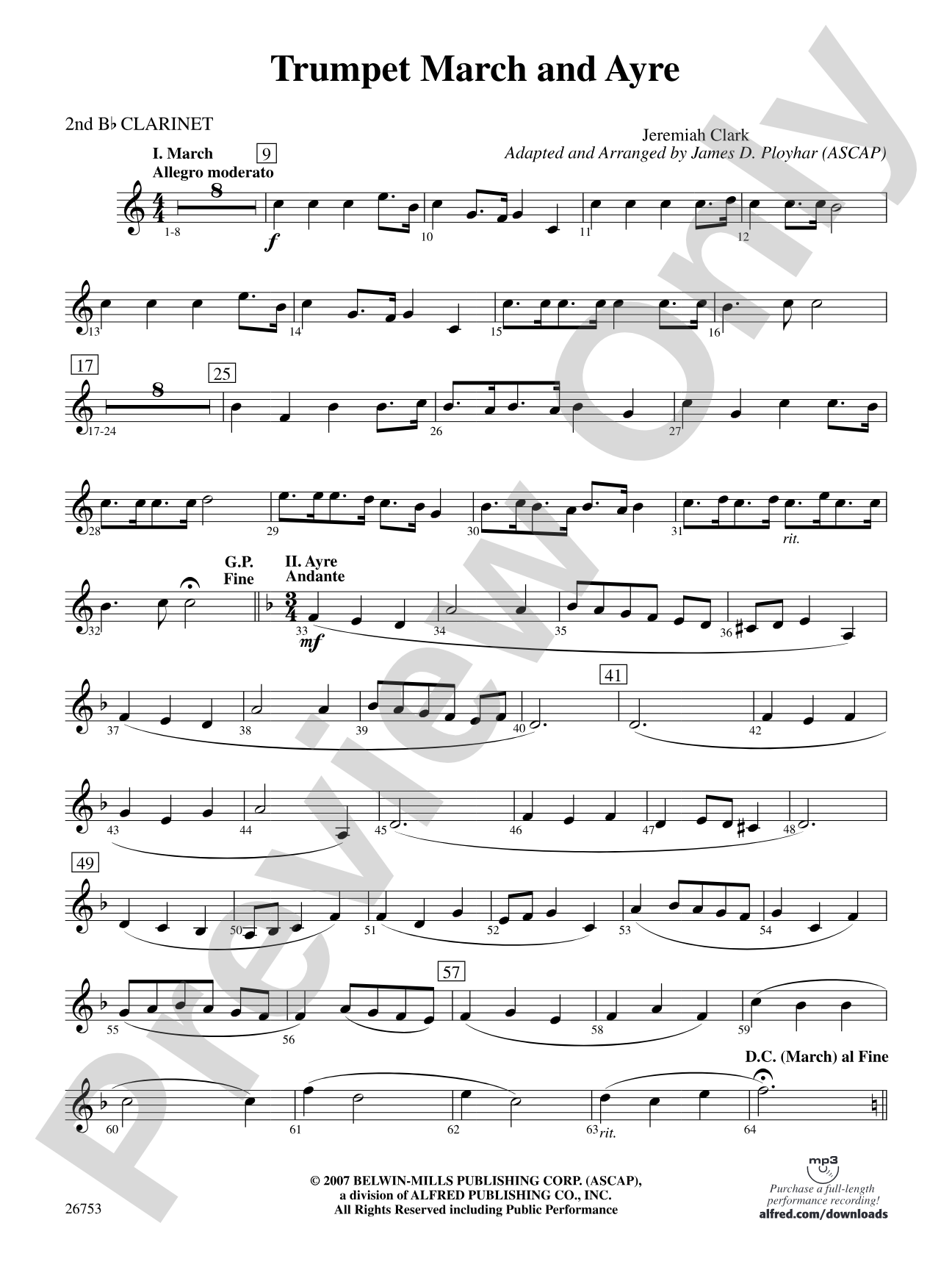 Trumpet March and Ayre: 2nd B-flat Clarinet