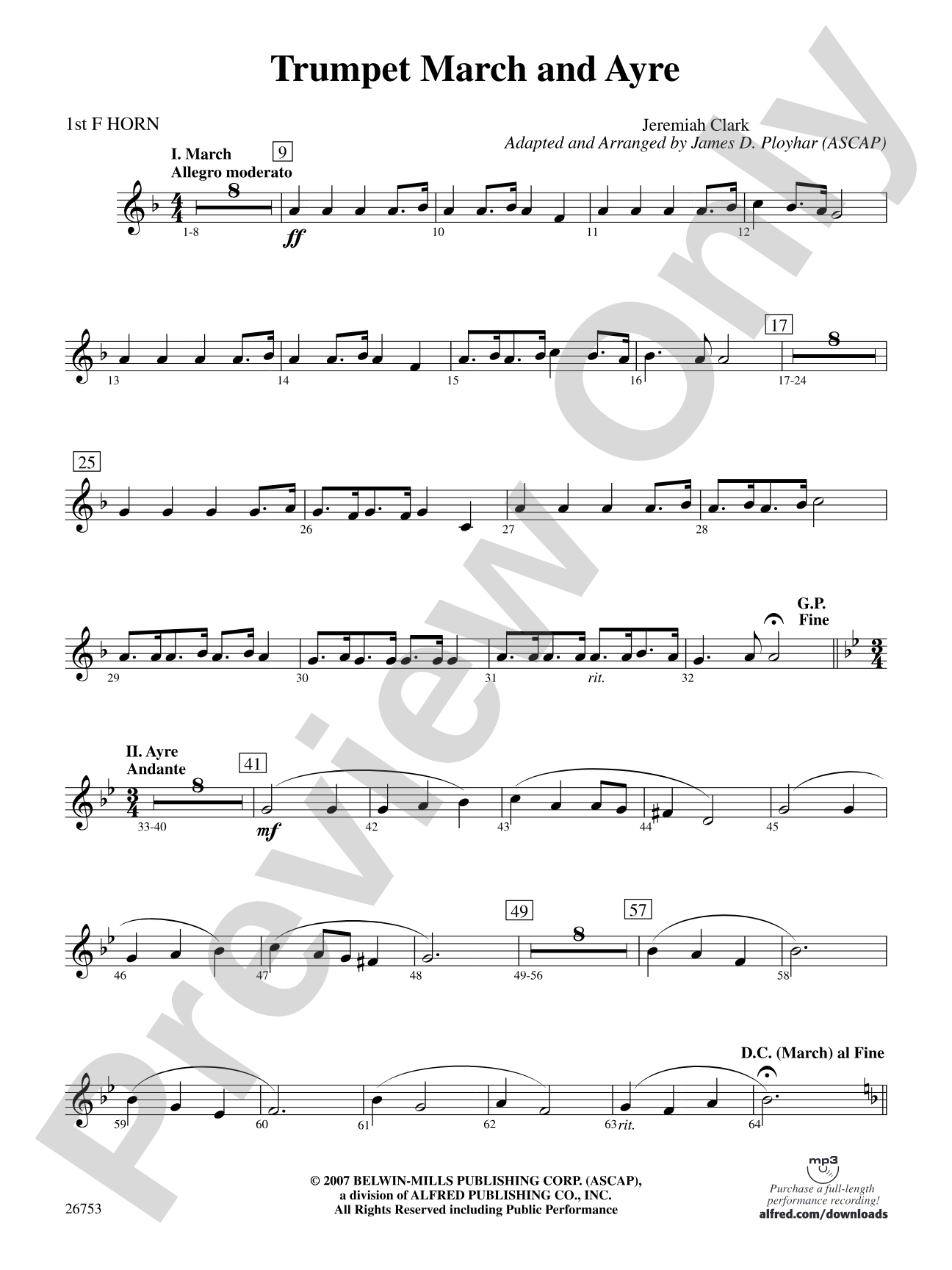 Trumpet March and Ayre: 1st F Horn