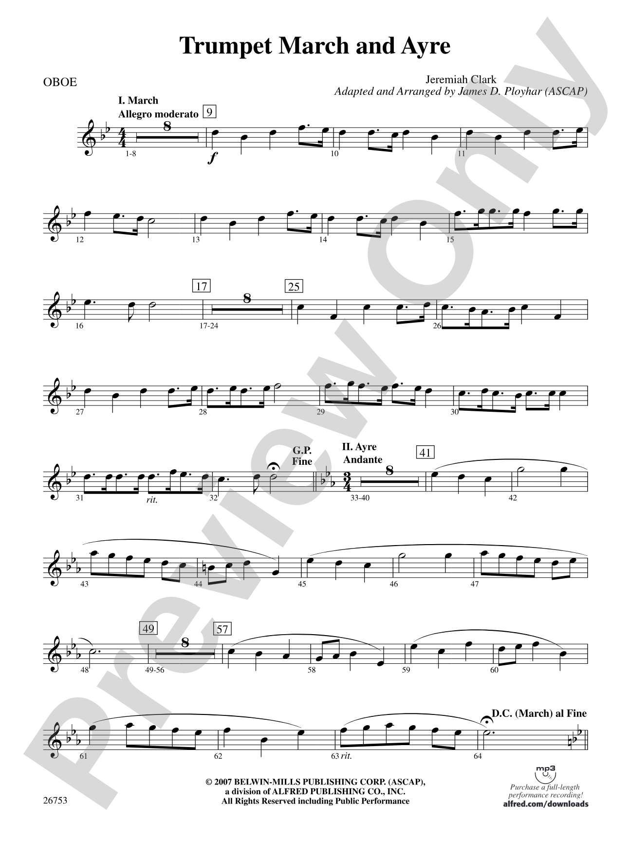 Trumpet March and Ayre: Oboe
